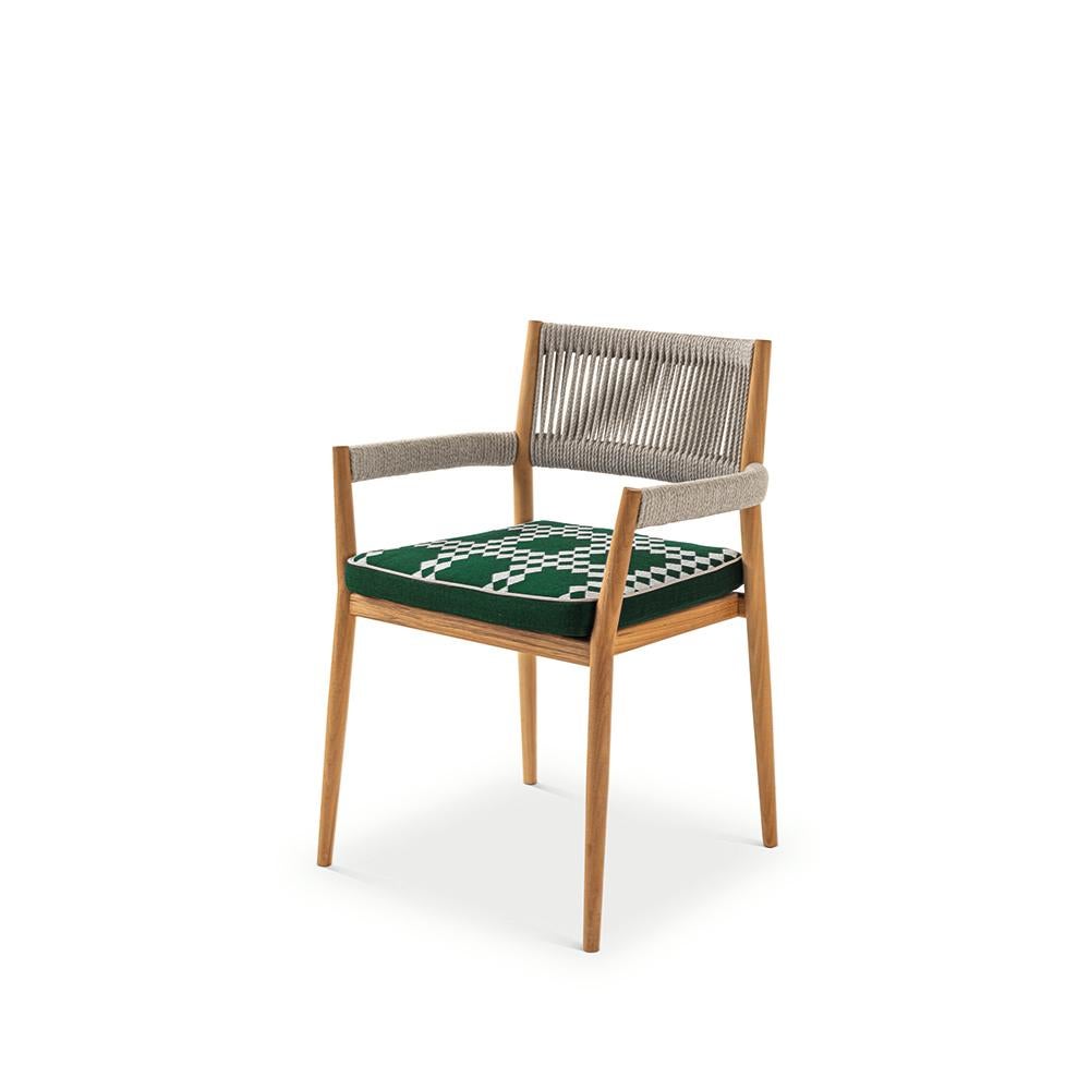 Mid-Century Modern Set of Four Rodolfo Dordoni ''Dine Out' Outside Chairs, Teak, Rope and Fabric