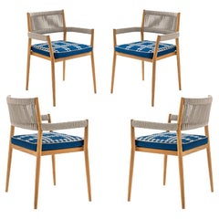 Set of Four Rodolfo Dordoni ''Dine Out' Outside Chairs, Teak, Rope and Fabric