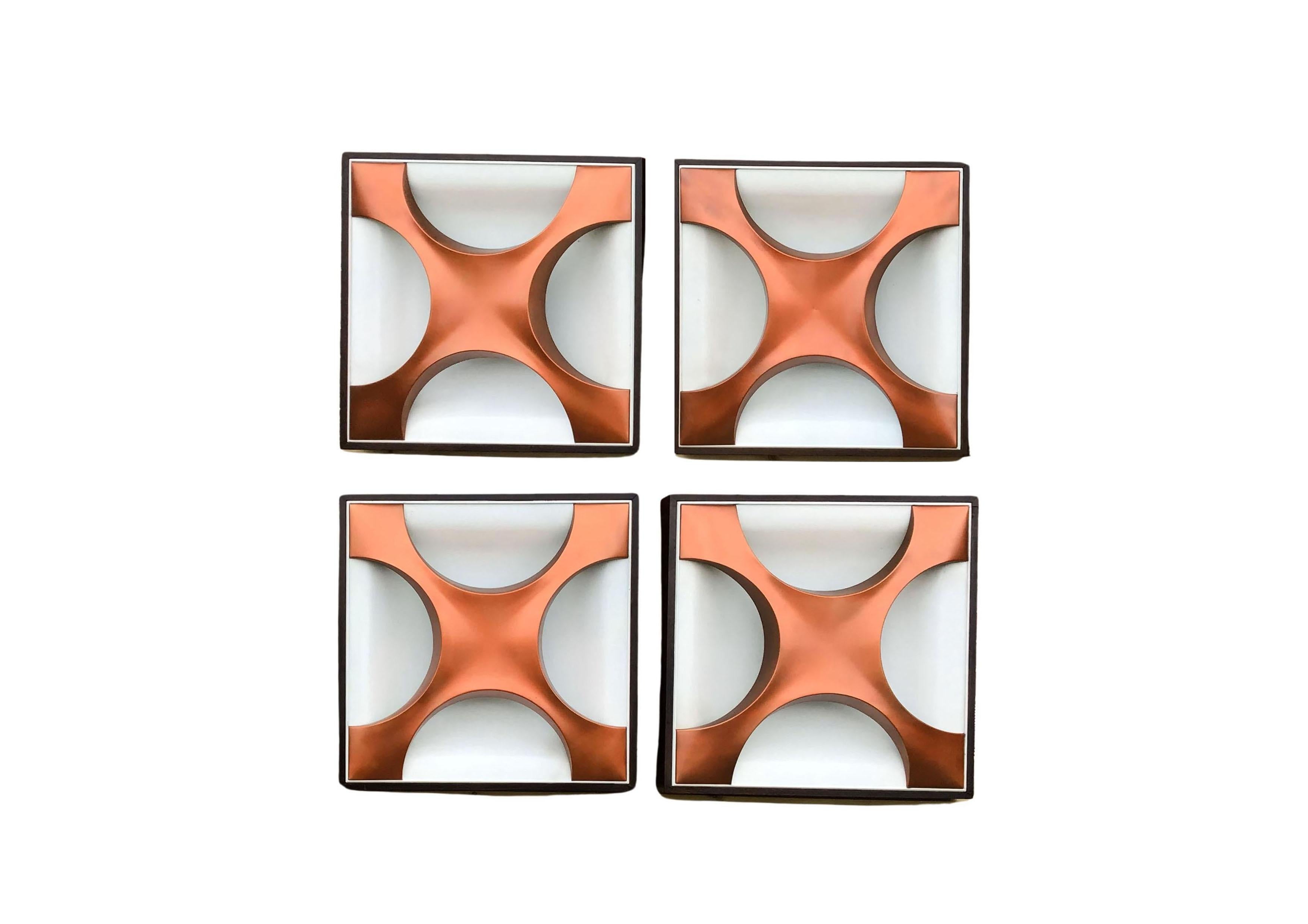 Mid-Century Modern Set of Four Rolf Krüger Cross Oyster Flush Mounted Ceiling Light Panels For Sale