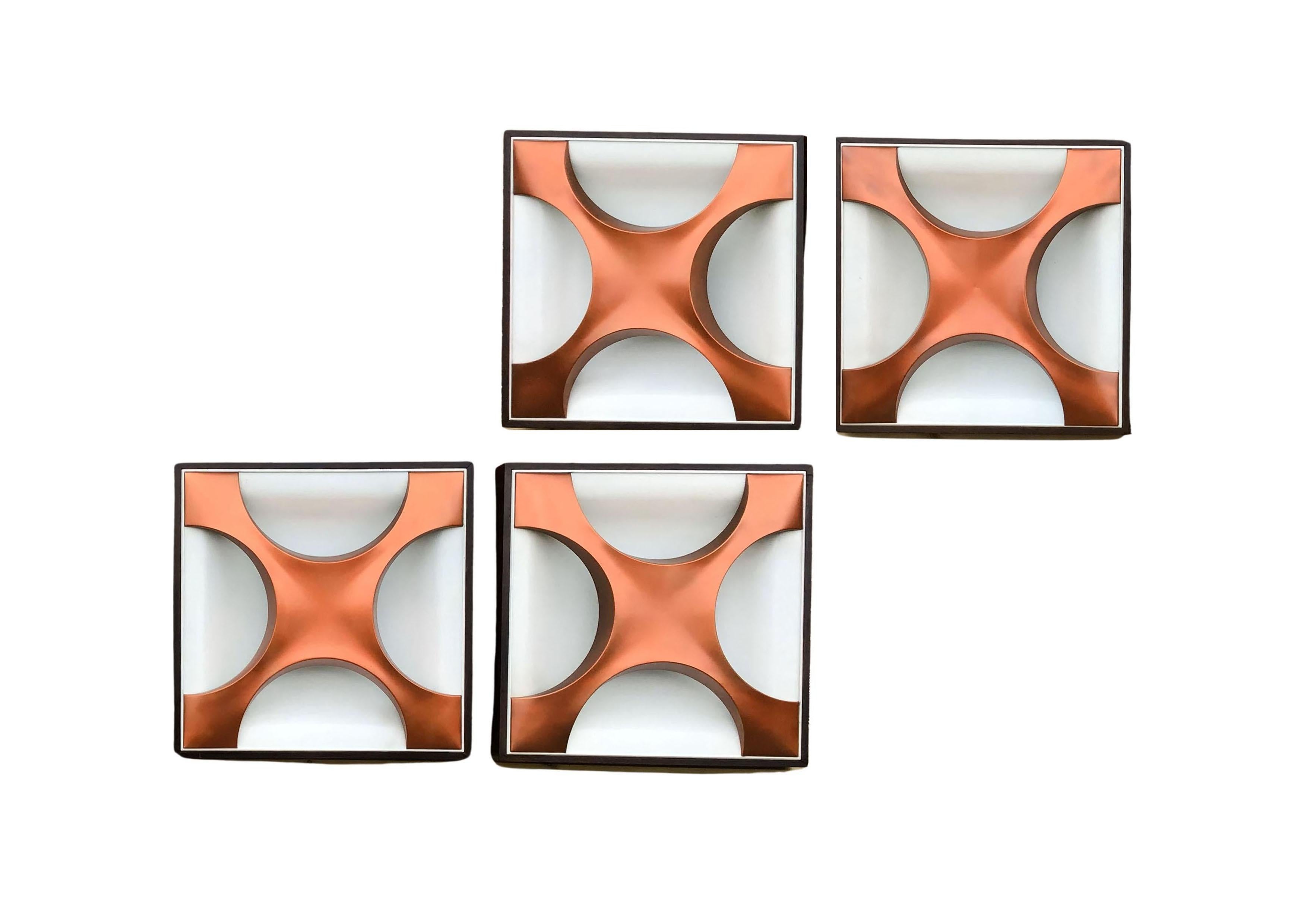 German Set of Four Rolf Krüger Cross Oyster Flush Mounted Ceiling Light Panels For Sale