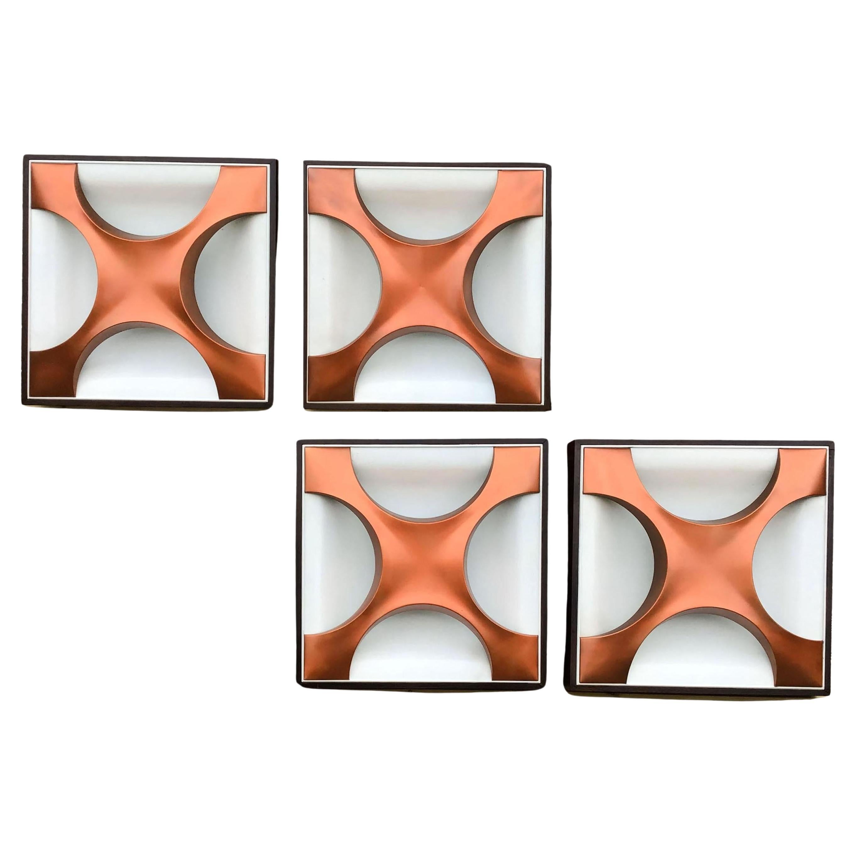 Set of Four Rolf Krüger Cross Oyster Flush Mounted Ceiling Light Panels For Sale