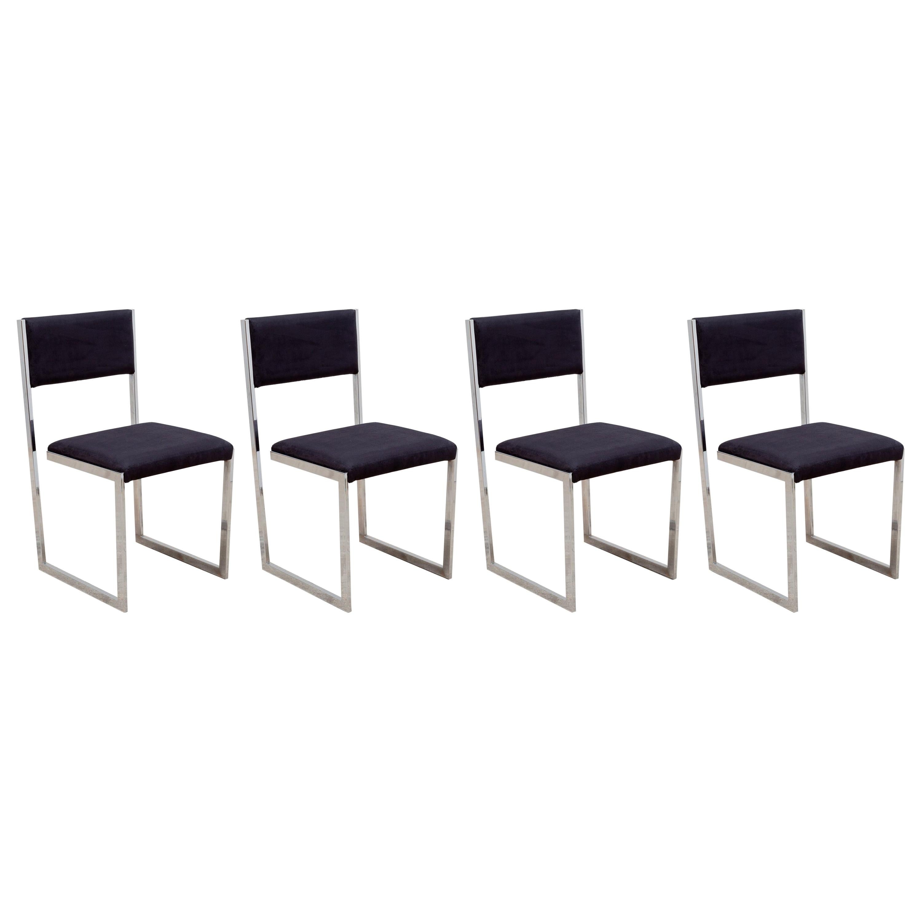 Set of Four Romeo Rega Floating Cantilever Leather Dining Chairs, 1970, Italy