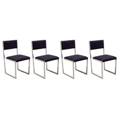 Retro Set of Four Romeo Rega Floating Cantilever Leather Dining Chairs, 1970, Italy