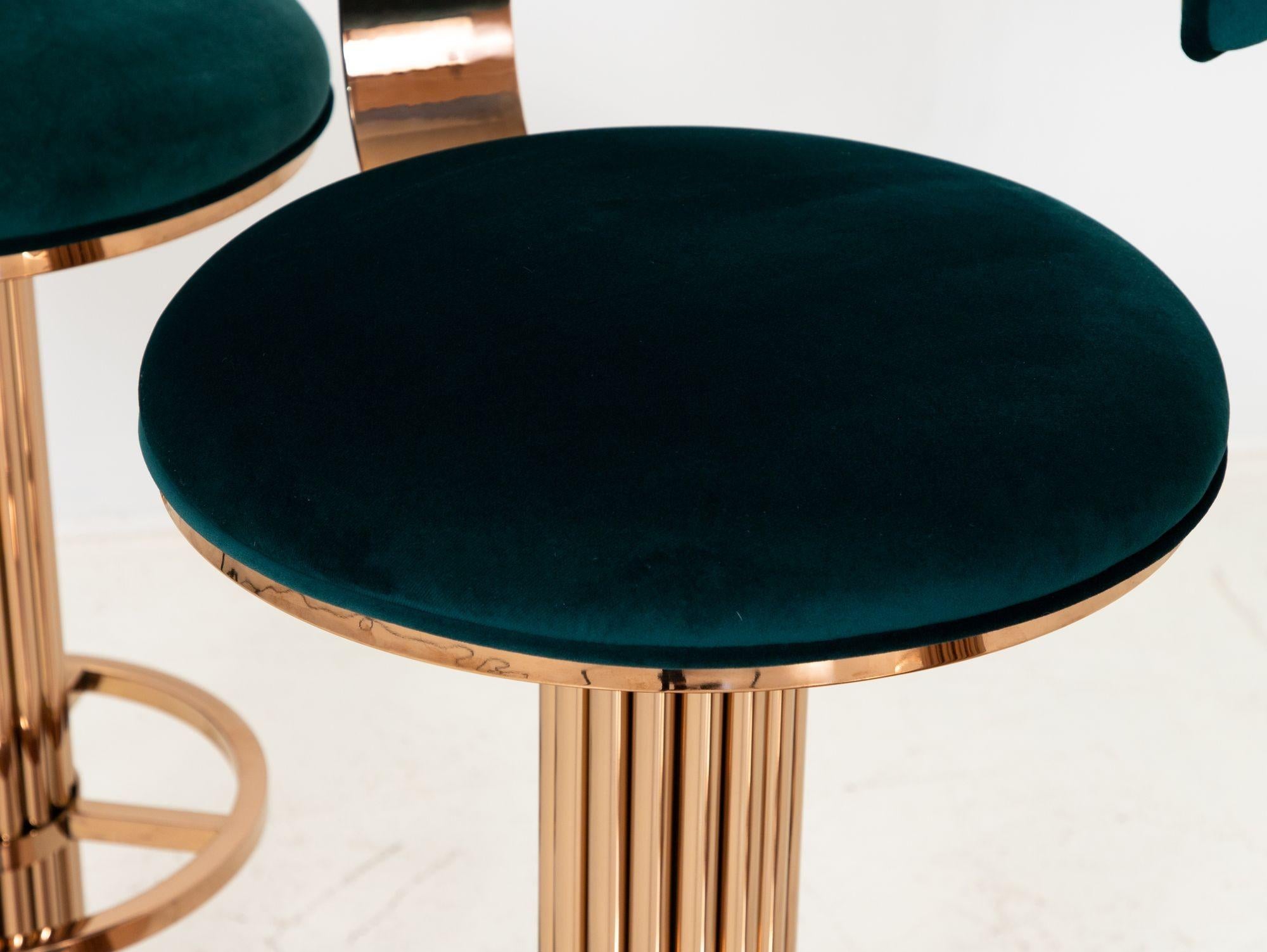 Set of Four Rose Gold and Emerald Barstools in the Design For Leisure Style 2