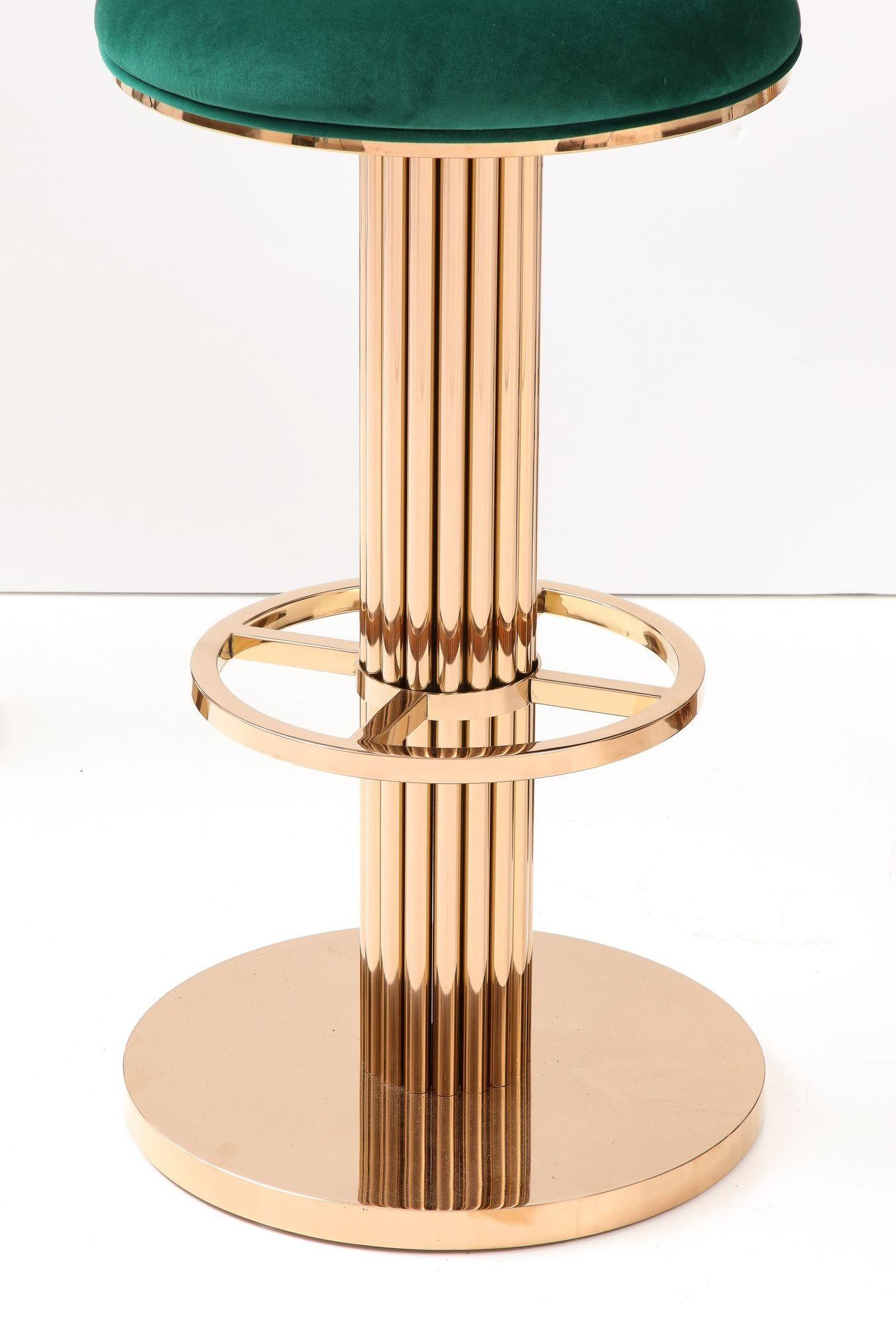 Contemporary Set of Four Rose Gold and Emerald Barstools in the Design For Leisure Style