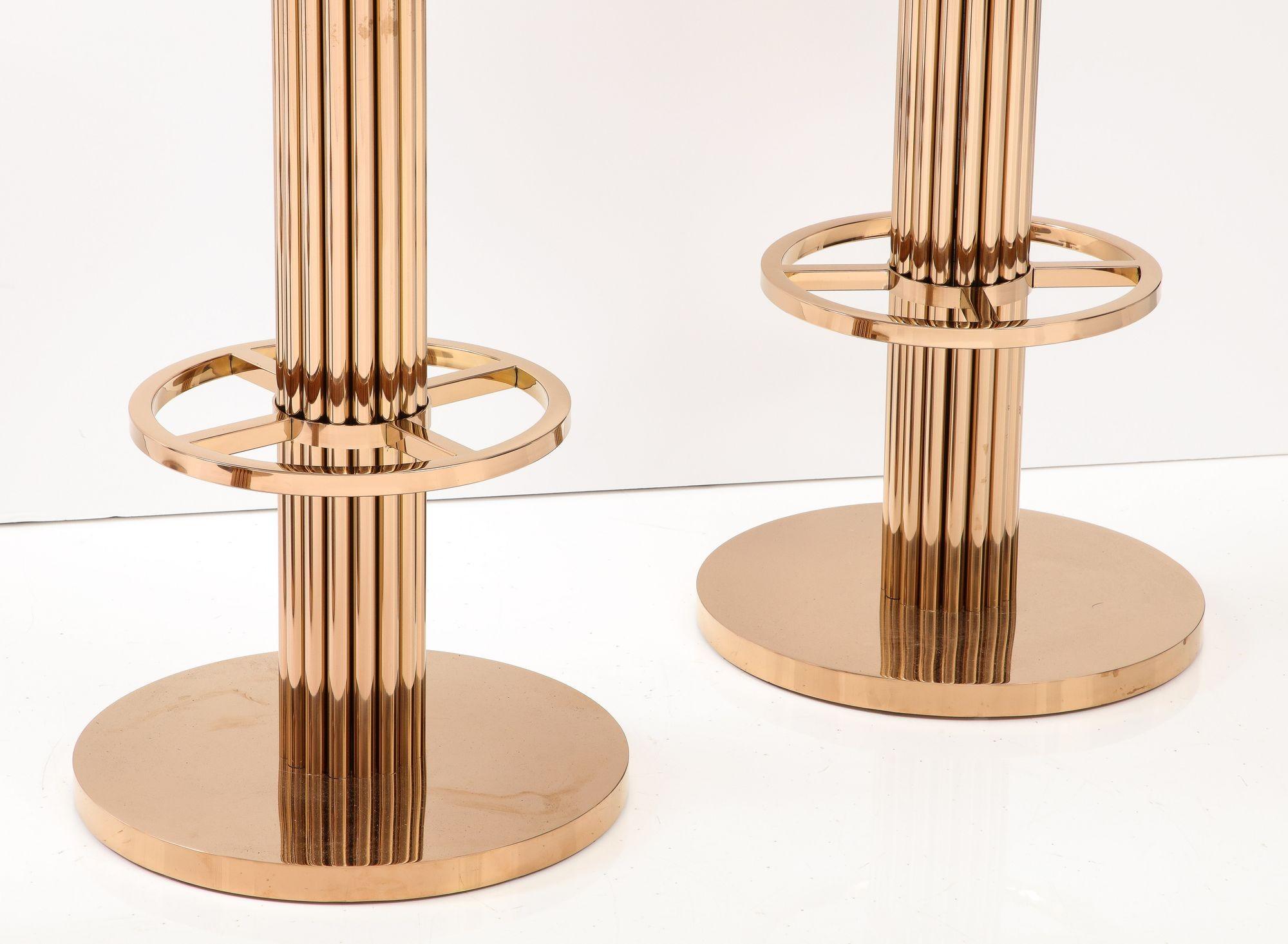 Velvet Set of Four Rose Gold and Emerald Barstools in the Design For Leisure Style