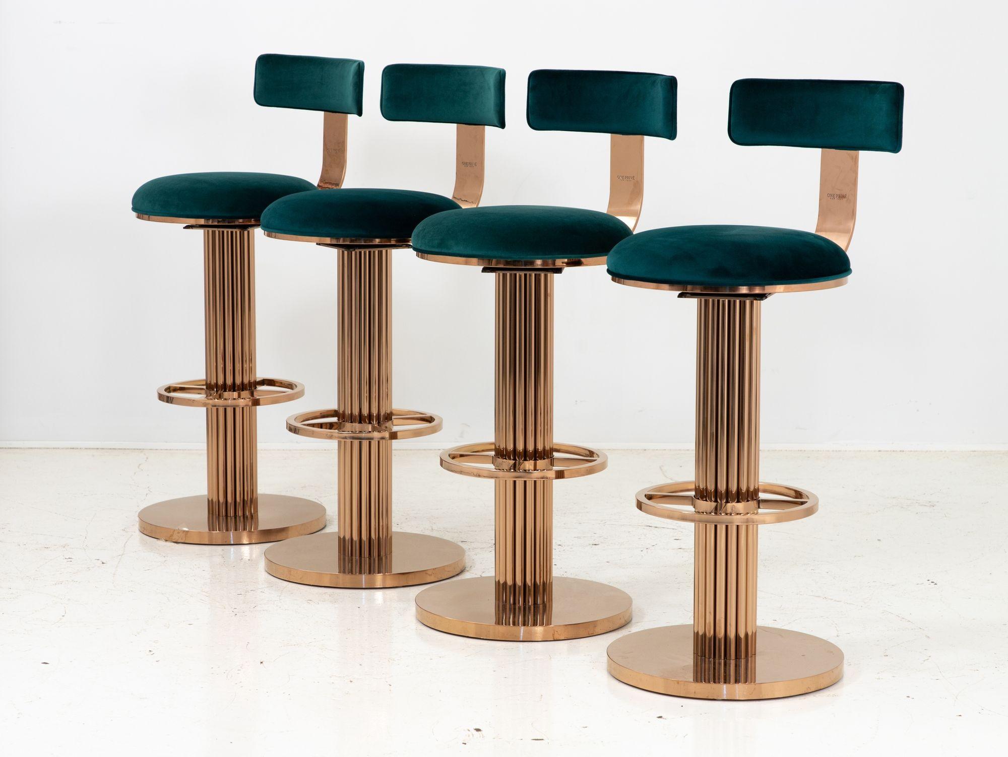American Set of Four Rose Gold and Emerald Barstools in the Design For Leisure Style