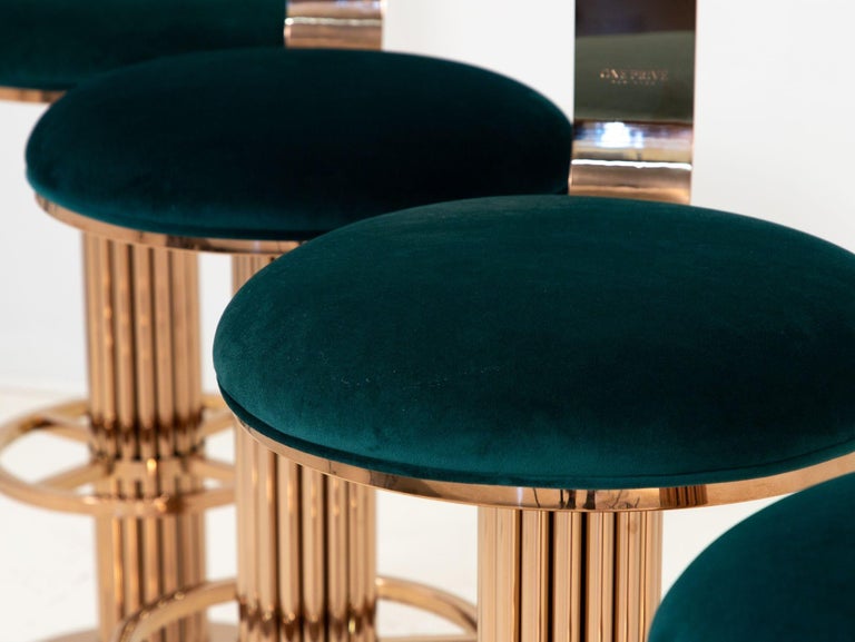 Set of Four Rose Gold and Emerald Barstools in the Design For Leisure