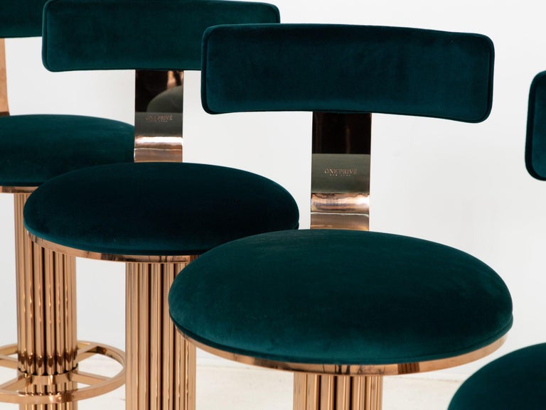 Set of Four Rose Gold and Emerald Barstools in the Design For Leisure