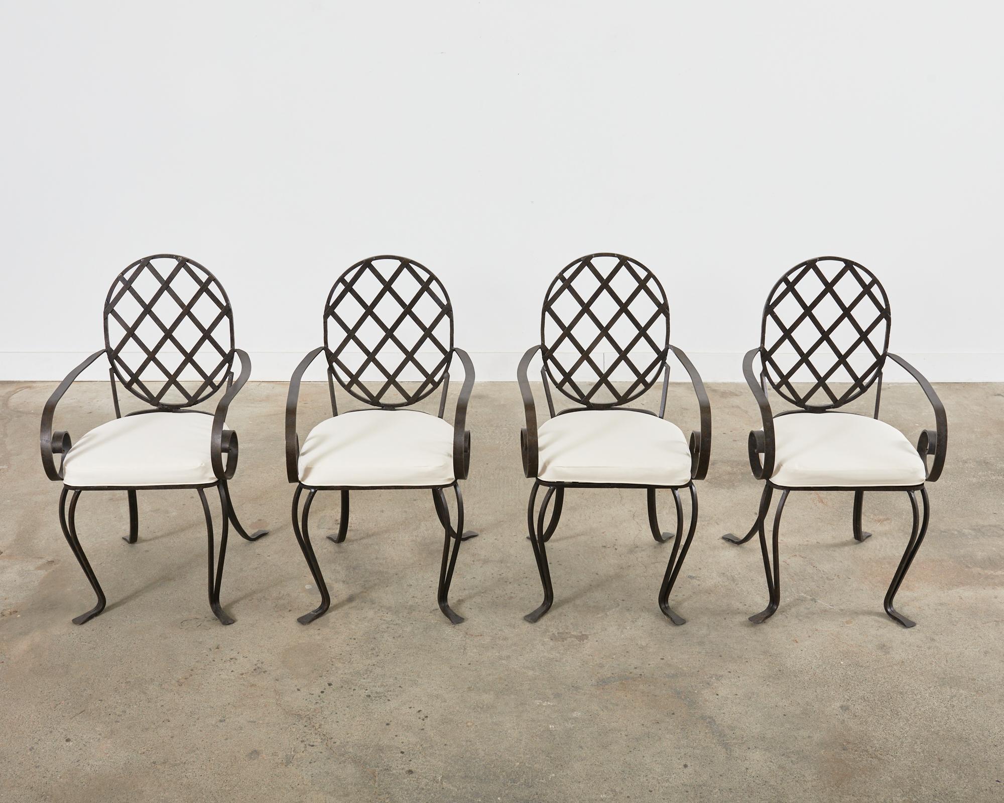 Neoclassical Set of Four Rose Tarlow Style Iron Garden Dining Armchairs
