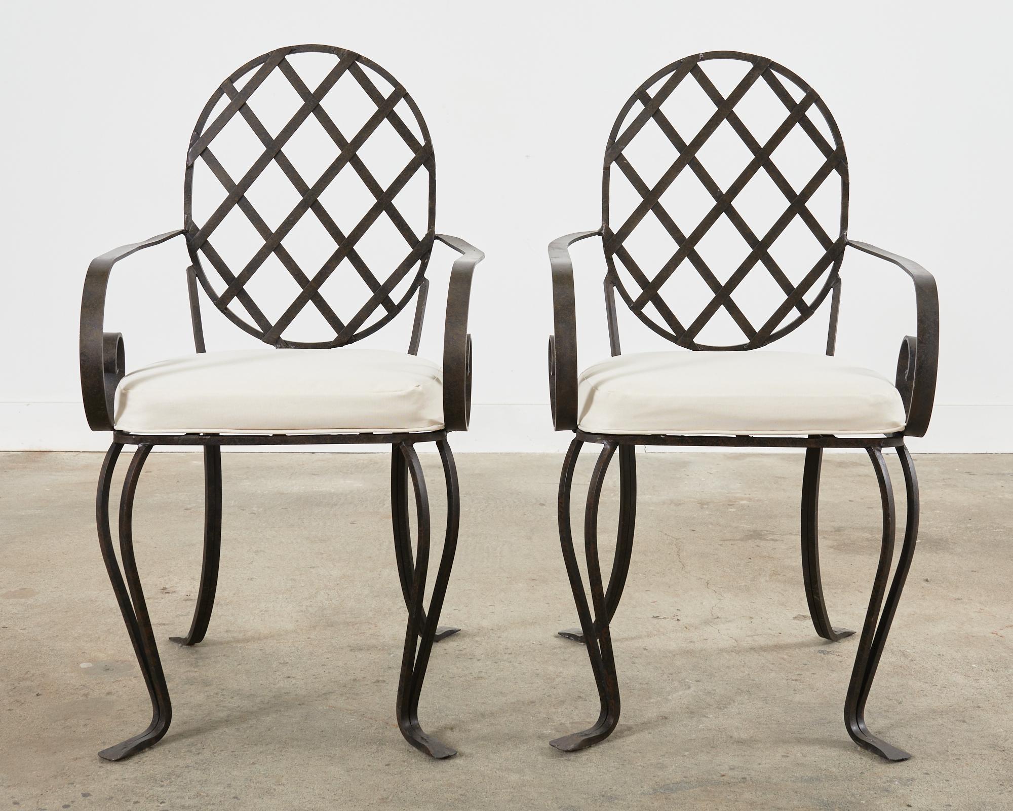 American Set of Four Rose Tarlow Style Iron Garden Dining Armchairs