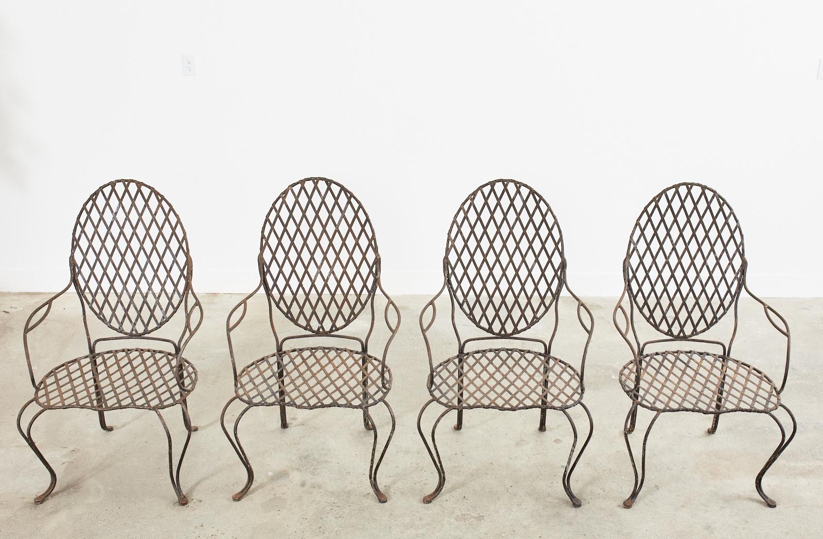 Neoclassical Set of Four Rose Tarlow Twig Iron Garden Dining Armchairs