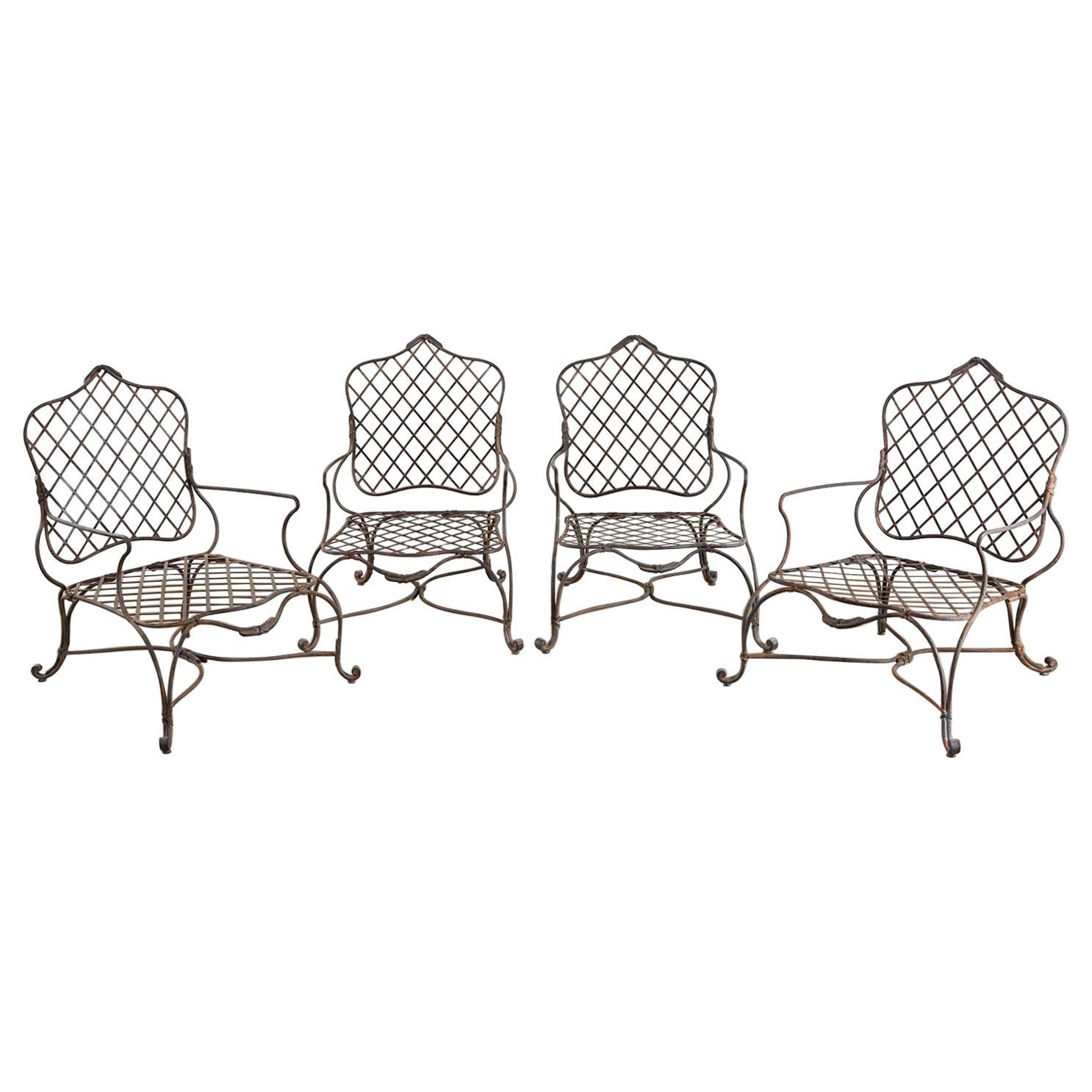 Set of Four Rose Tarlow Twig Iron Garden Lounge Chairs