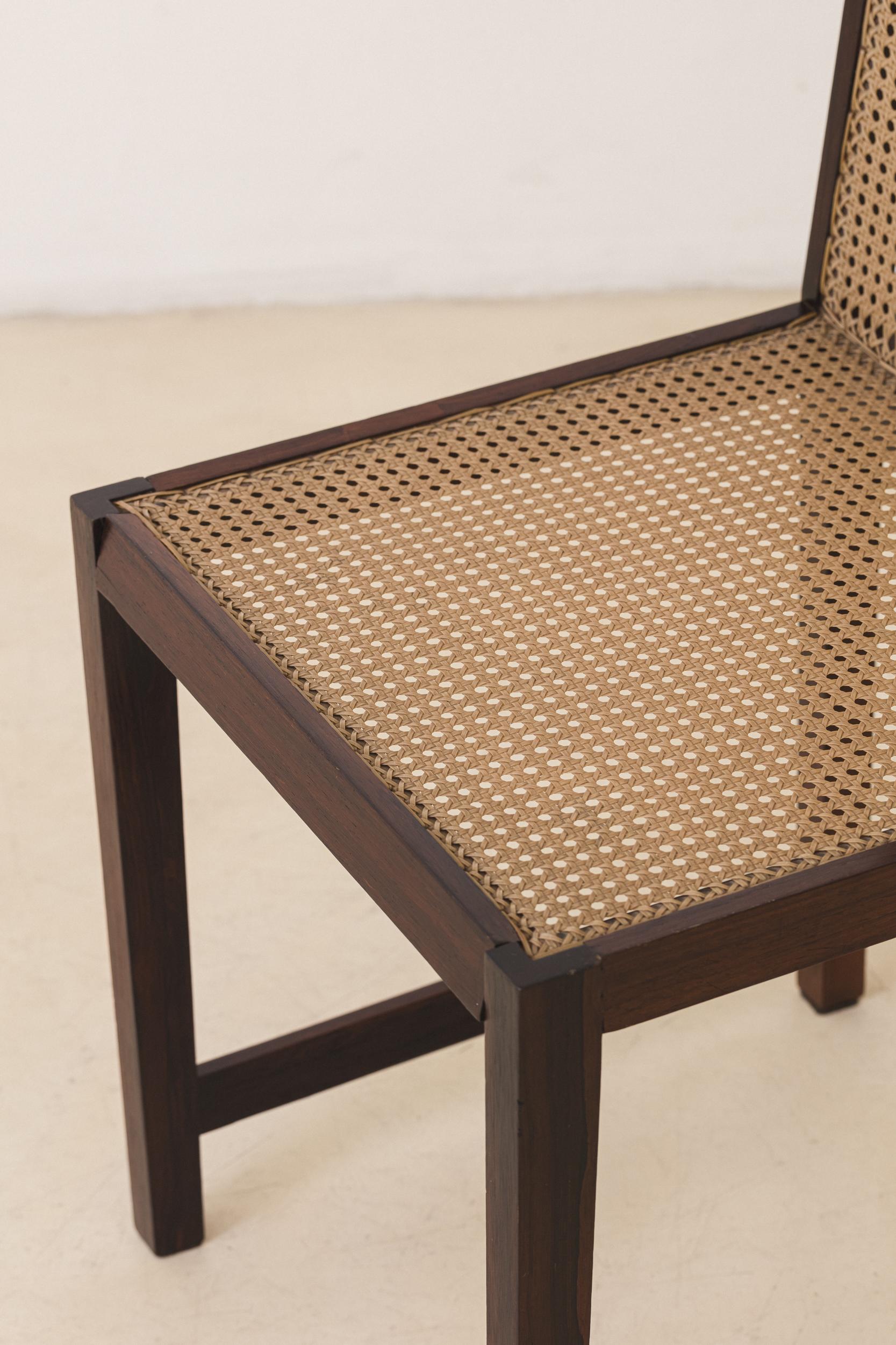Set of Four Rosewood and Cane Dining Chairs, Brazilian Midcentury Design, 1960s For Sale 6