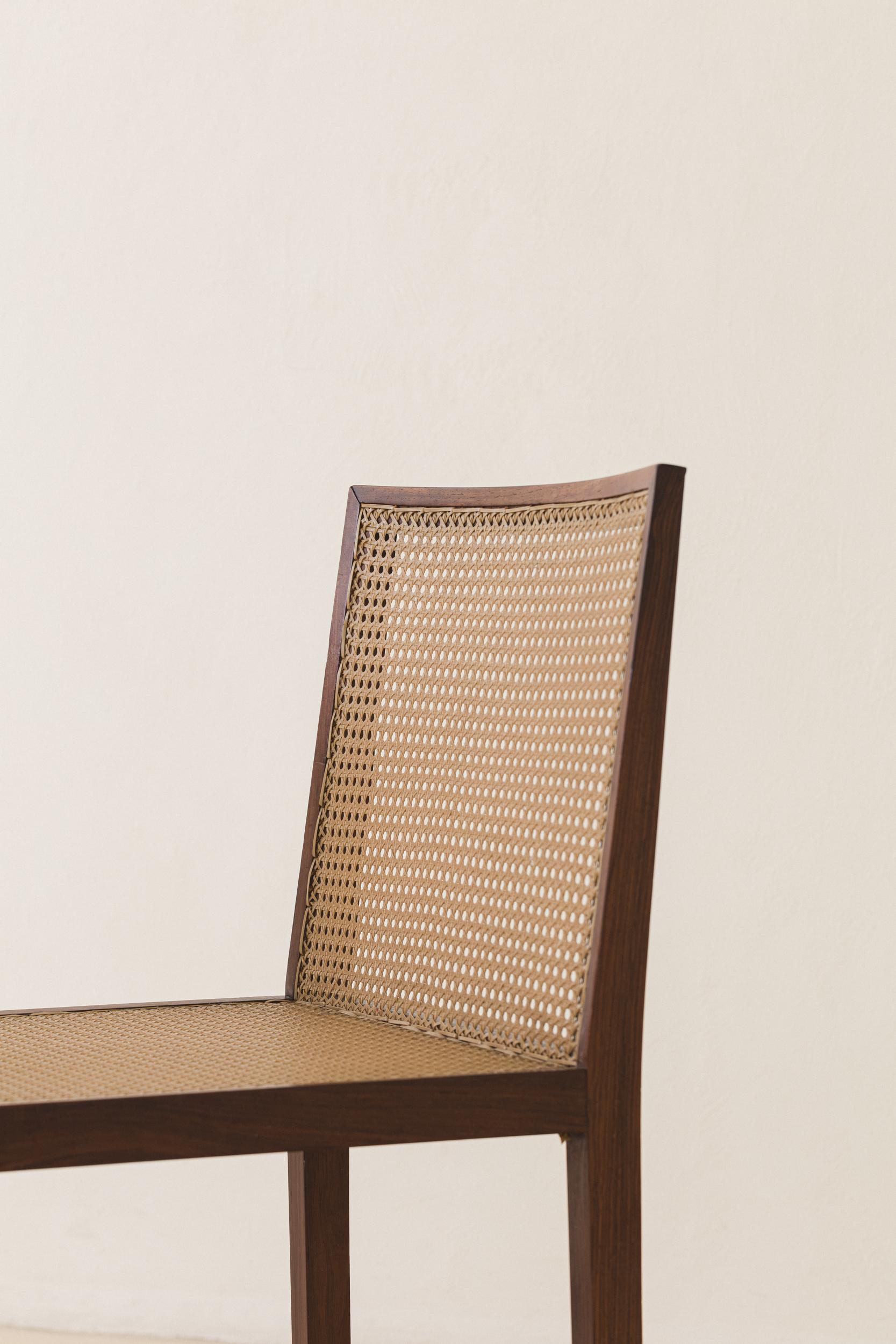 Set of Four Rosewood and Cane Dining Chairs, Brazilian Midcentury Design, 1960s For Sale 8