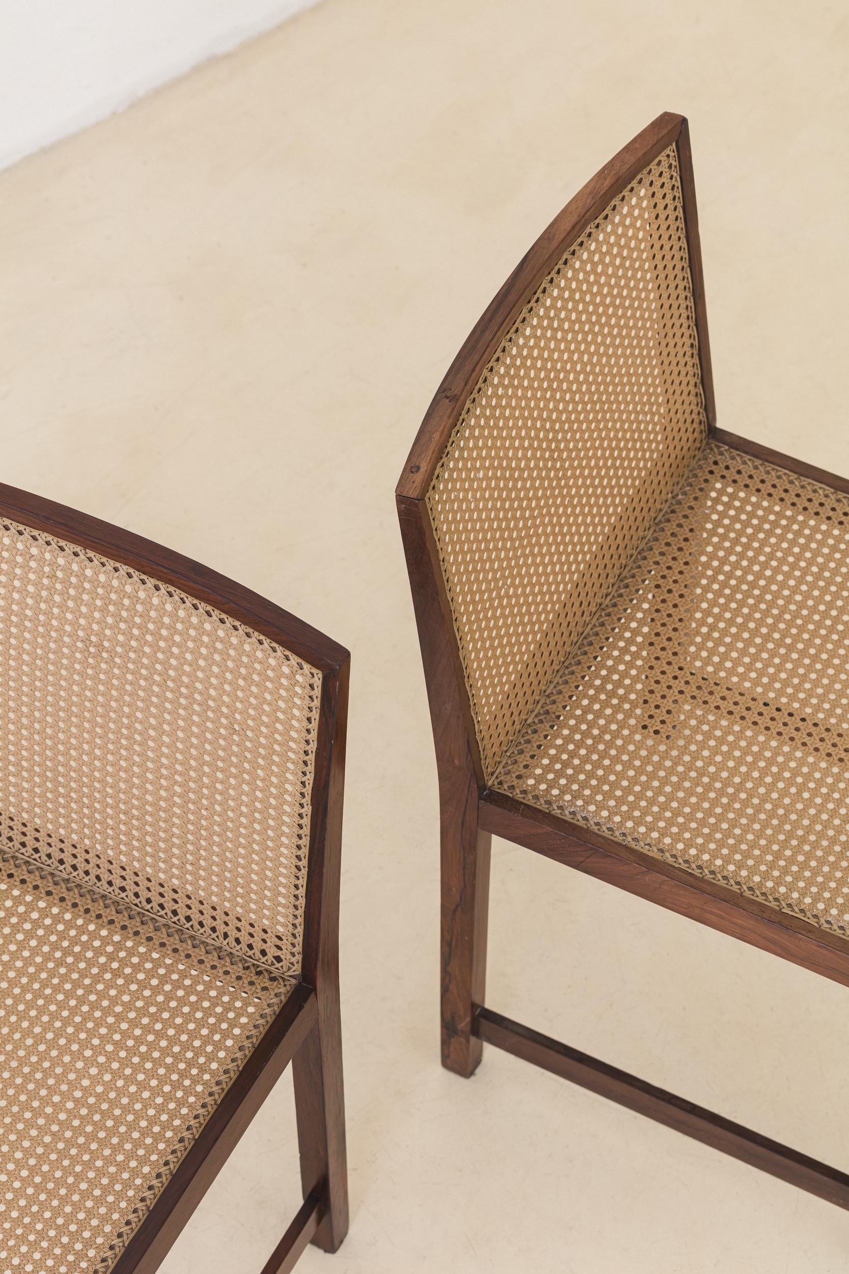 Set of Four Rosewood and Cane Dining Chairs, Brazilian Midcentury Design, 1960s For Sale 9