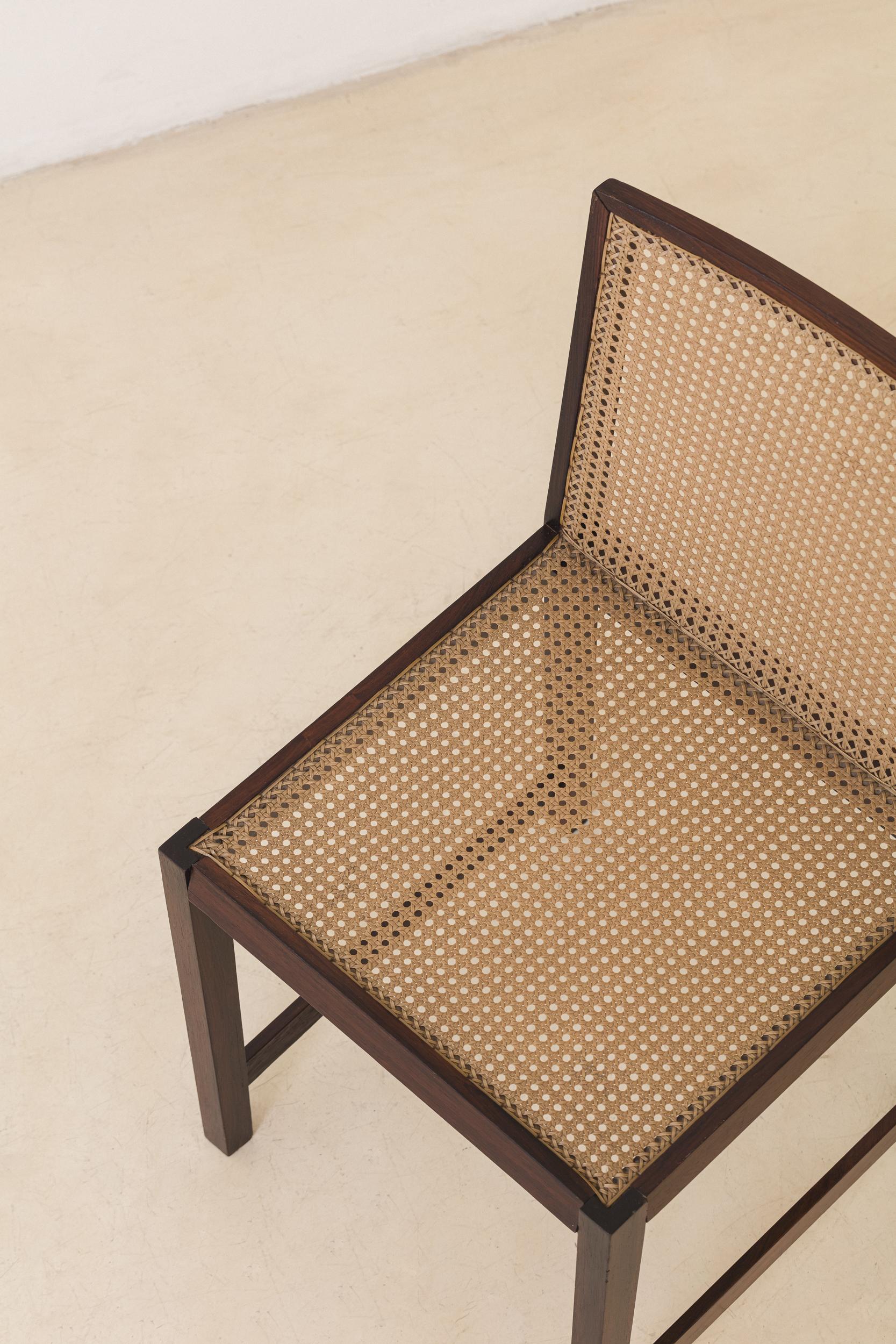 Set of Four Rosewood and Cane Dining Chairs, Brazilian Midcentury Design, 1960s For Sale 10