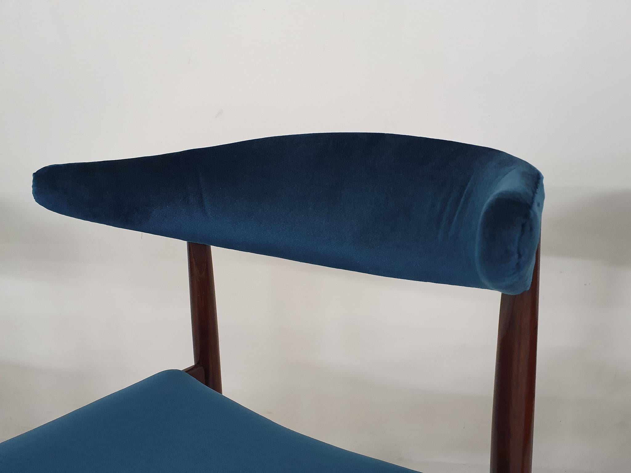 Set di quattro sedie da pranzo in palissandro e velluto di Topform, Paesi Bassi, anni '50 in vendita 2