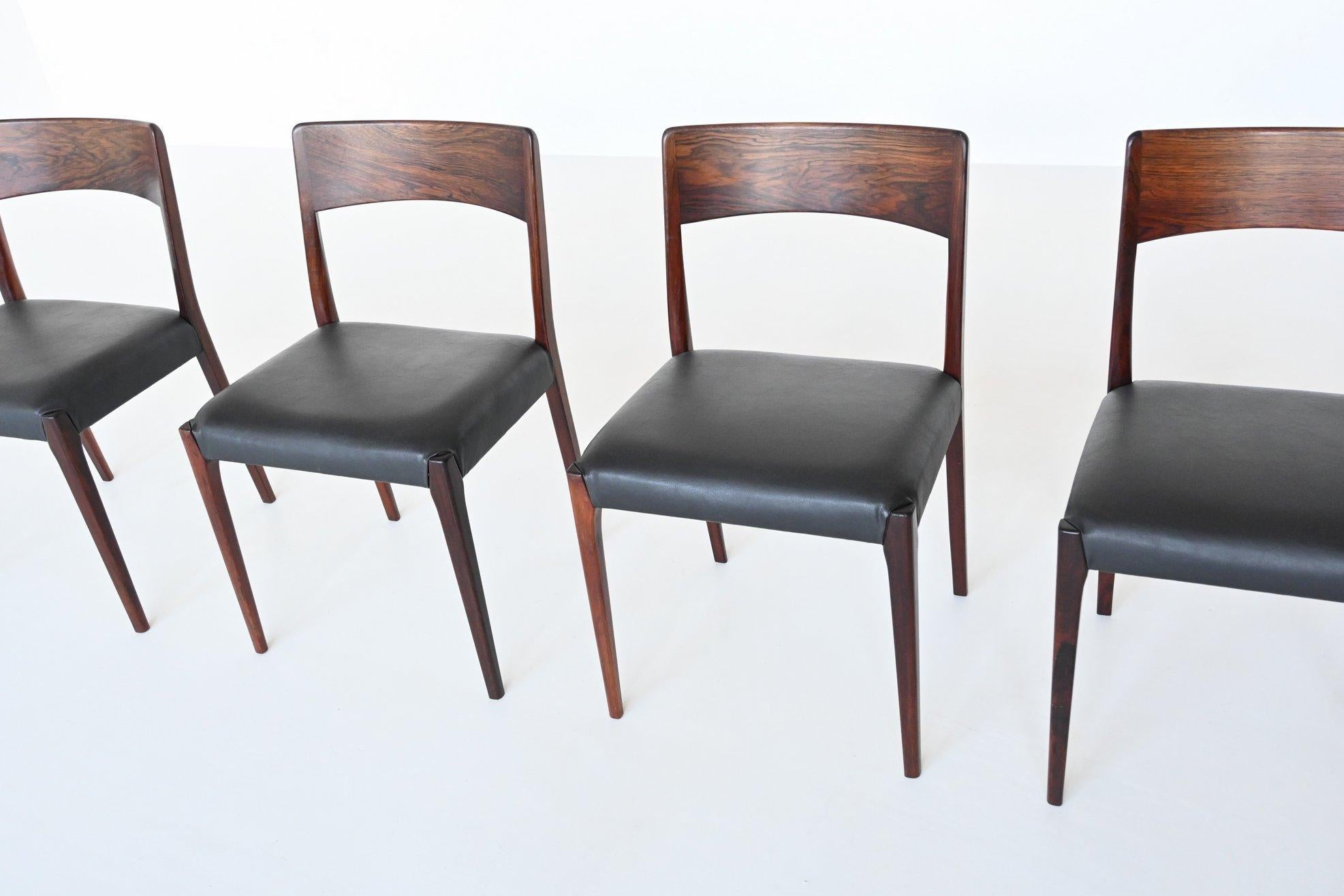 Mid-Century Modern Set of Four Rosewood Dining Chairs Hornslet Mobelfabrik Denmark 1960