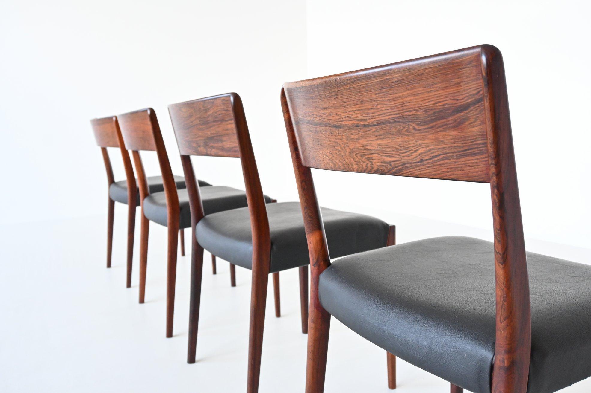 Danish Set of Four Rosewood Dining Chairs Hornslet Mobelfabrik Denmark 1960