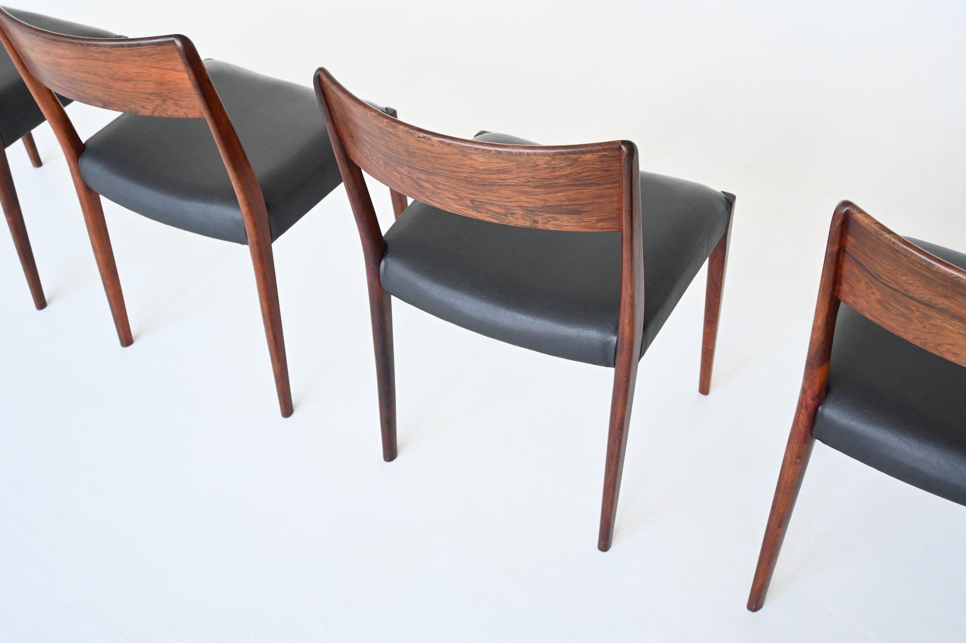 Mid-20th Century Set of Four Rosewood Dining Chairs Hornslet Mobelfabrik Denmark 1960