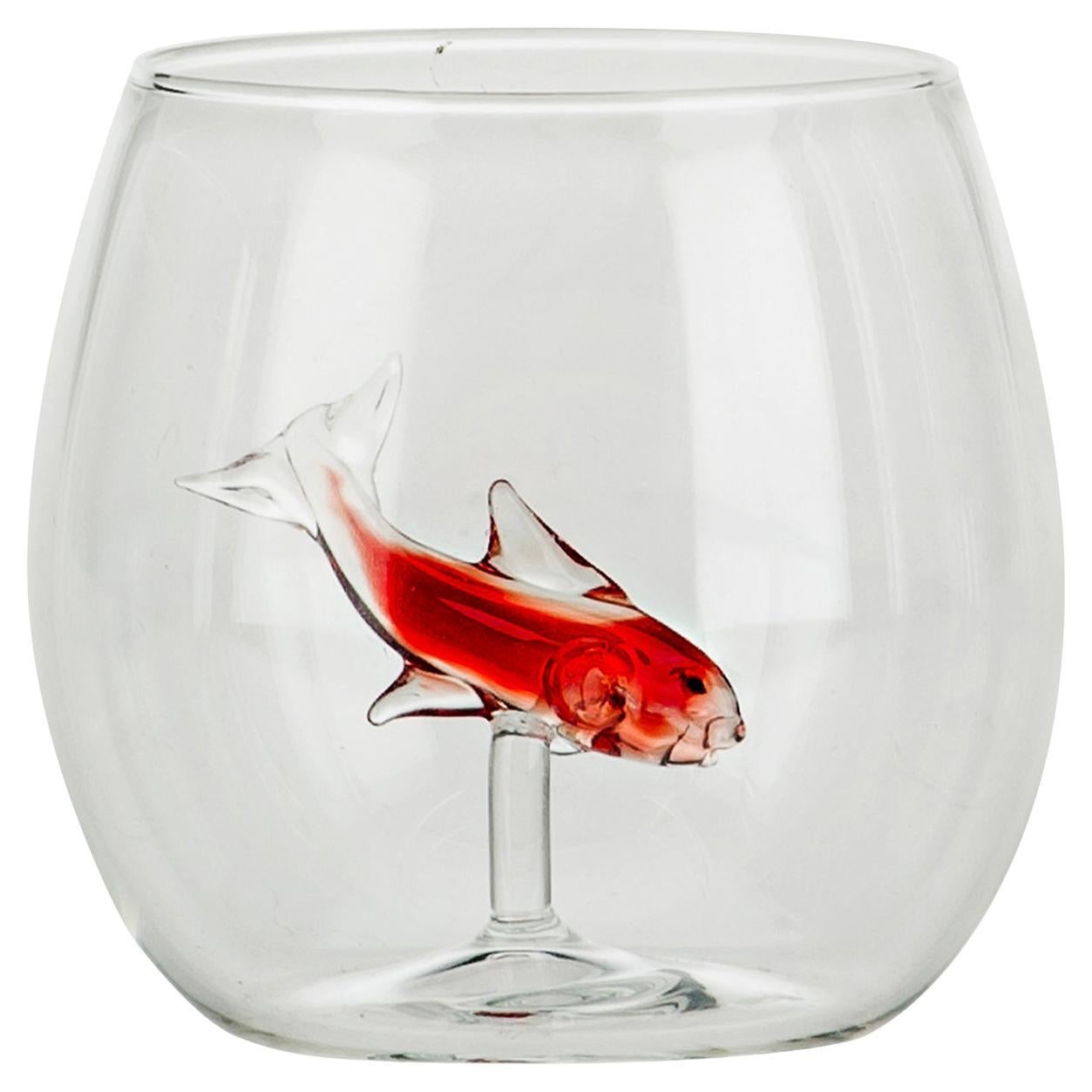 Set of Four Rounded Little Red Fish Glasses For Sale