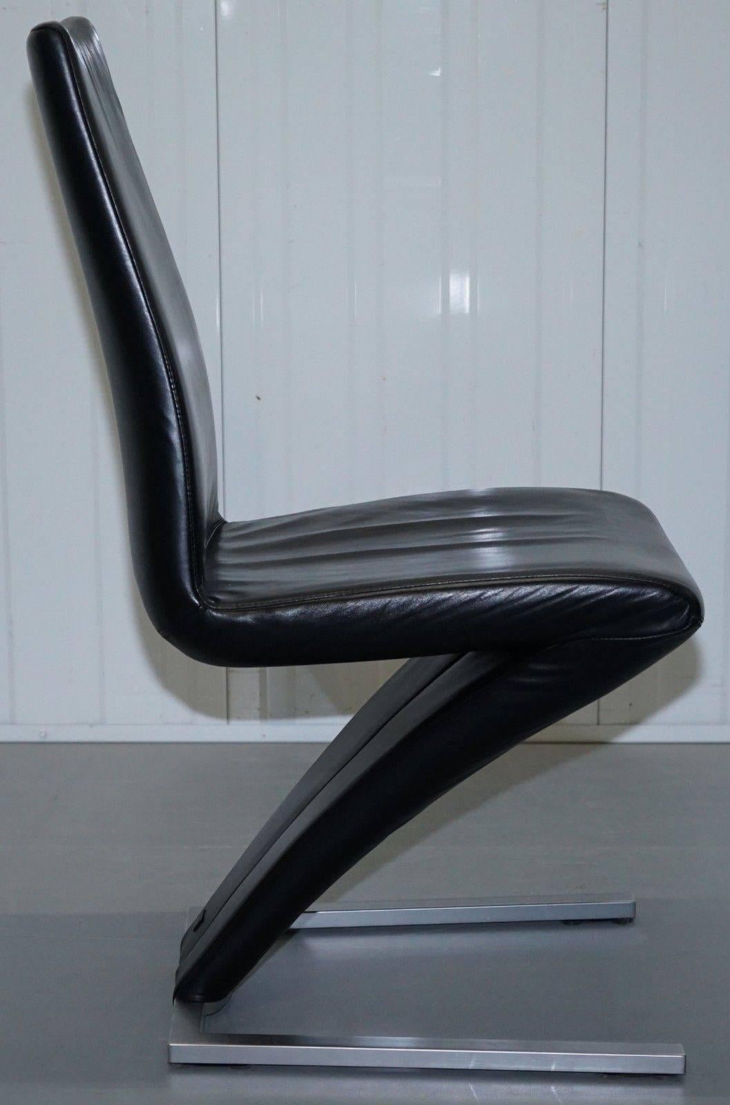 Contemporary Set of Four Black Leather Rolf Benz 7800 Dining Chairs Iconic Design