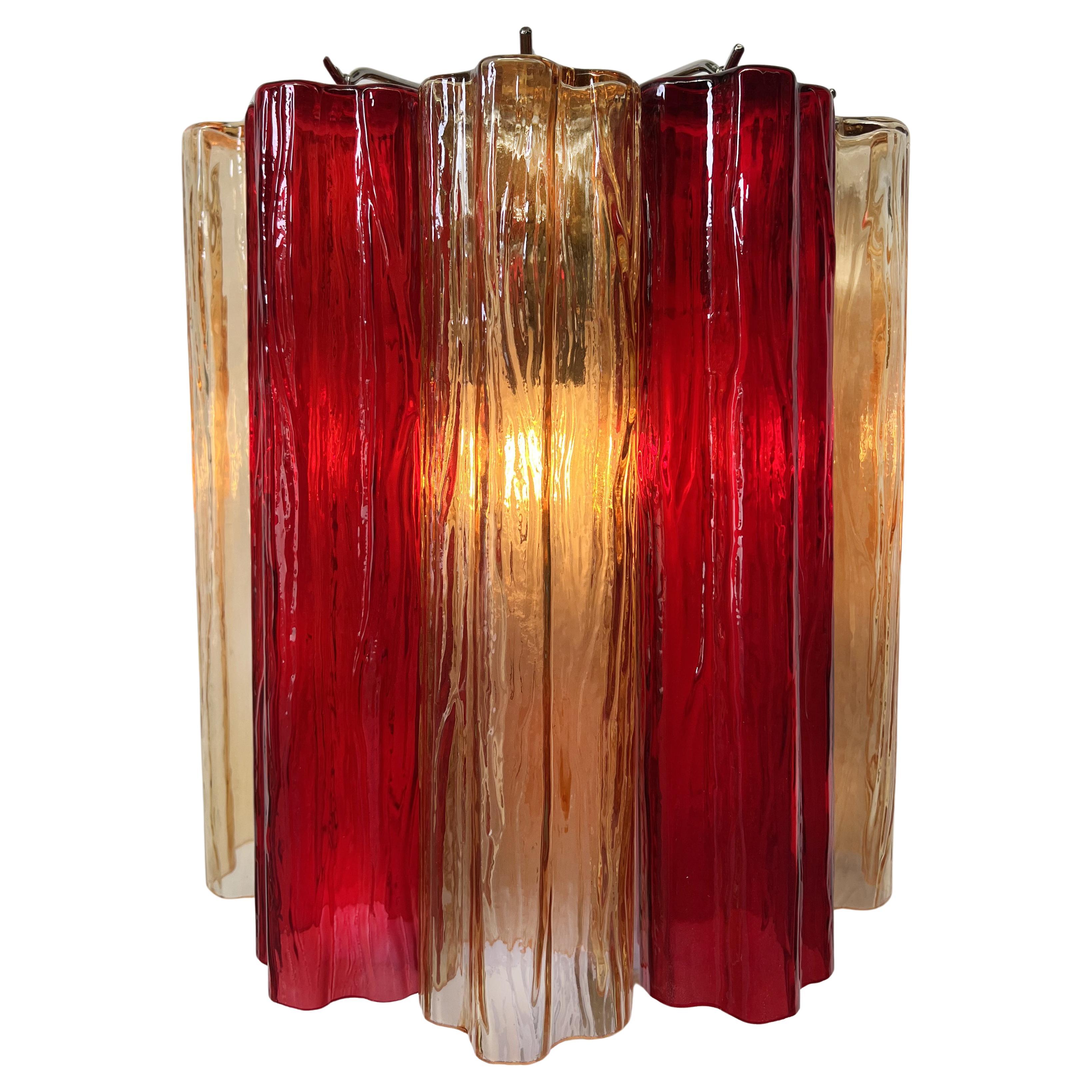 Italian Set of Four Ruby and Amber Color Tronchi Sconces Murano