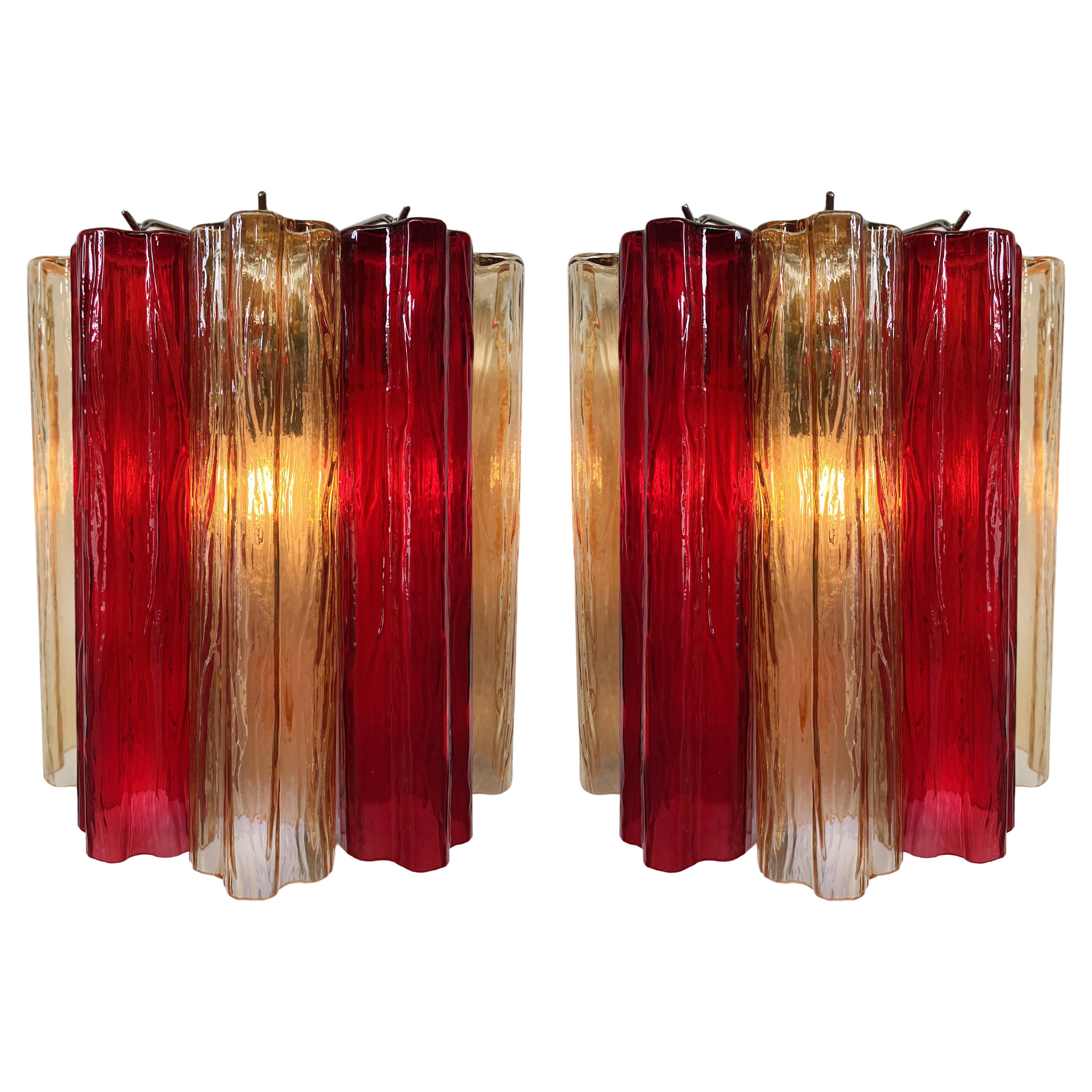 Set of Four Ruby and Amber Color Tronchi Sconces Murano In Excellent Condition In Budapest, HU