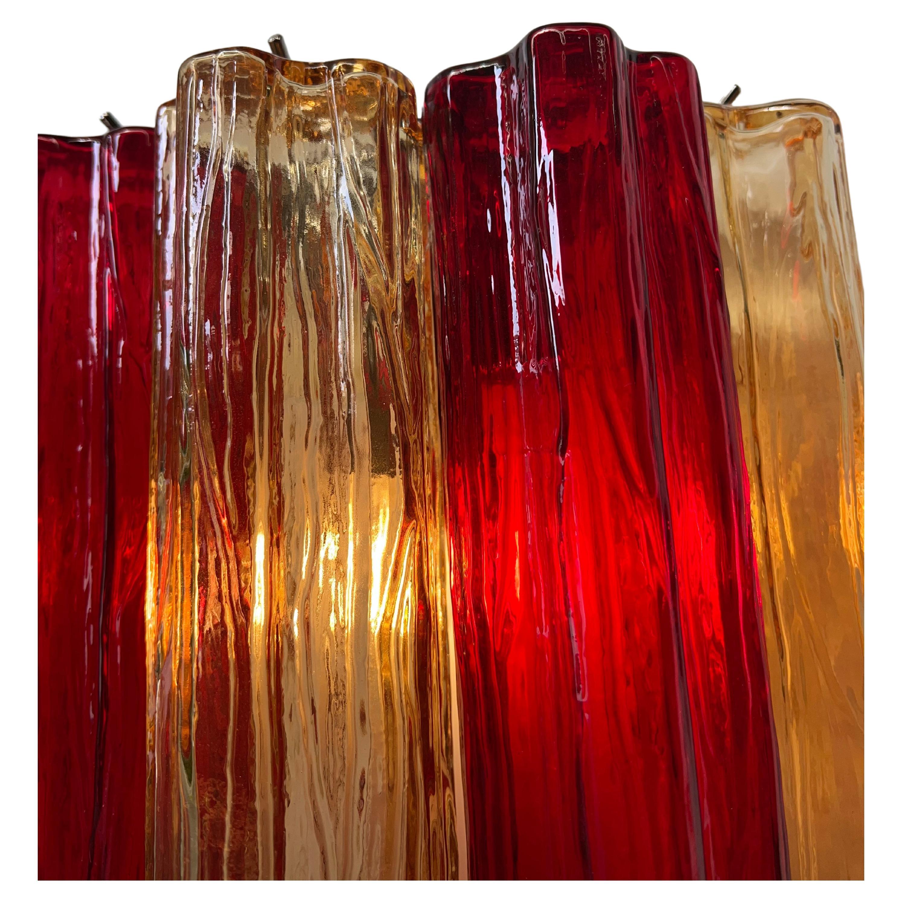Contemporary Set of Four Ruby and Amber Color Tronchi Sconces Murano