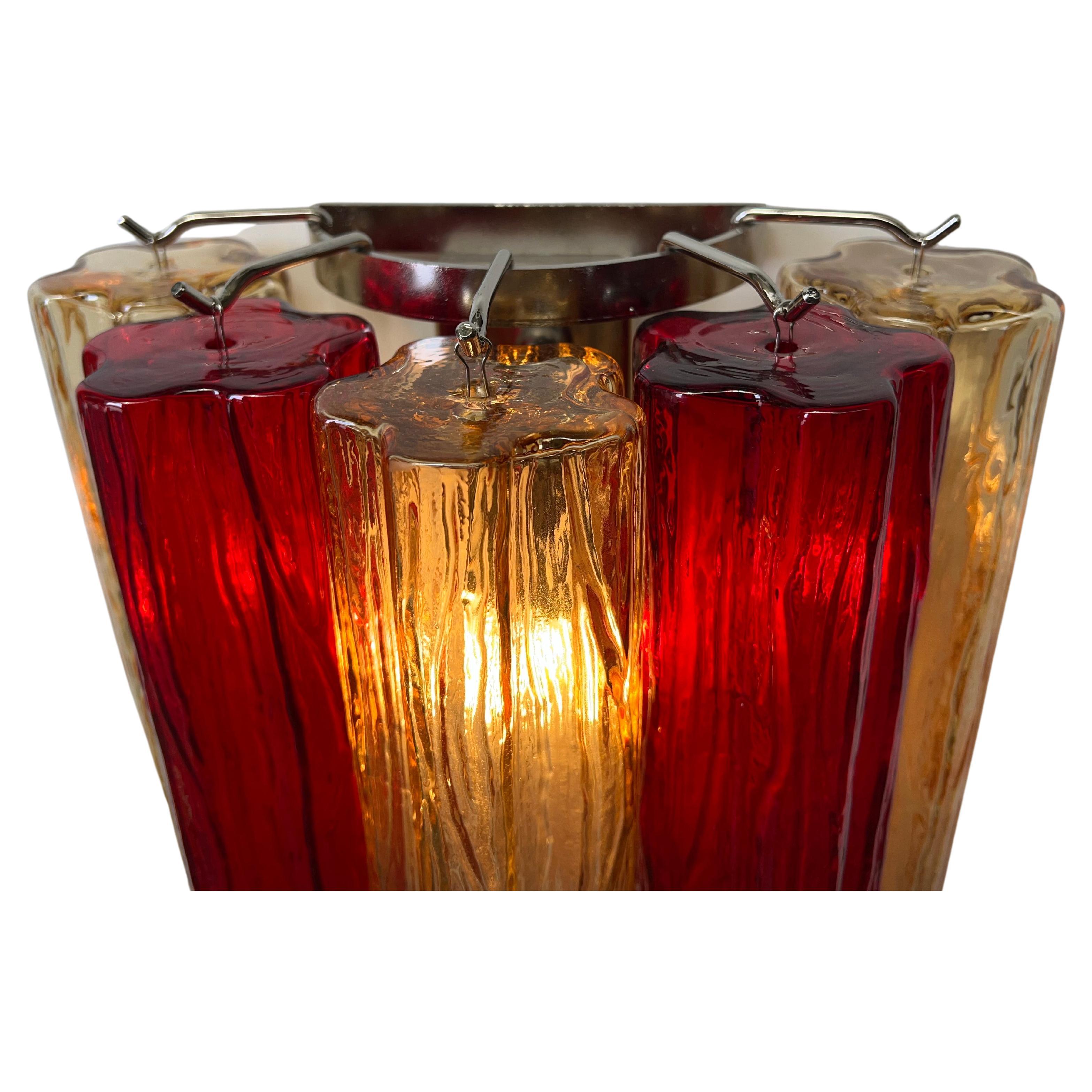 Murano Glass Set of Four Ruby and Amber Color Tronchi Sconces Murano