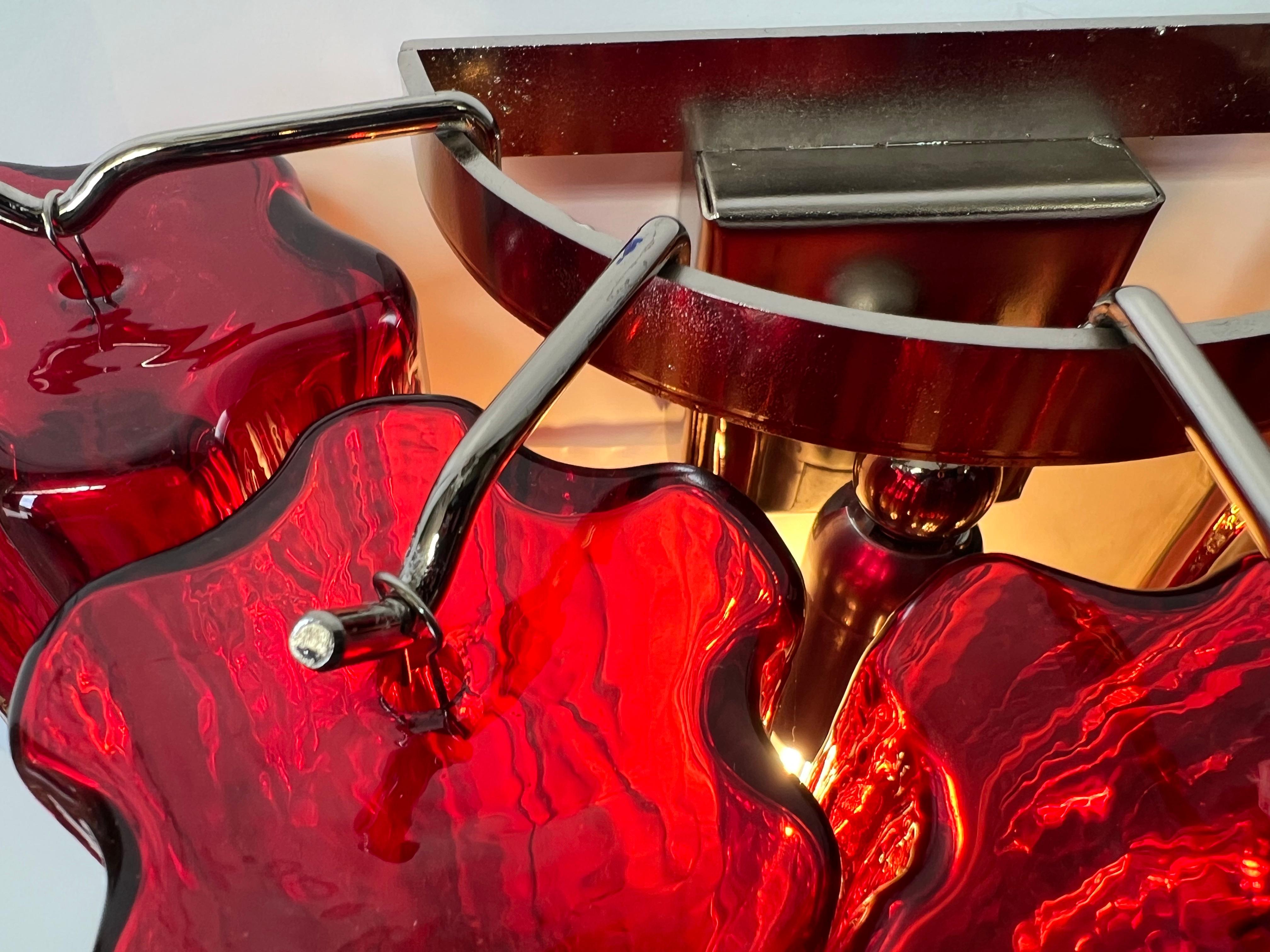 Set of Four Ruby Color Tronchi Sconces Murano For Sale 4