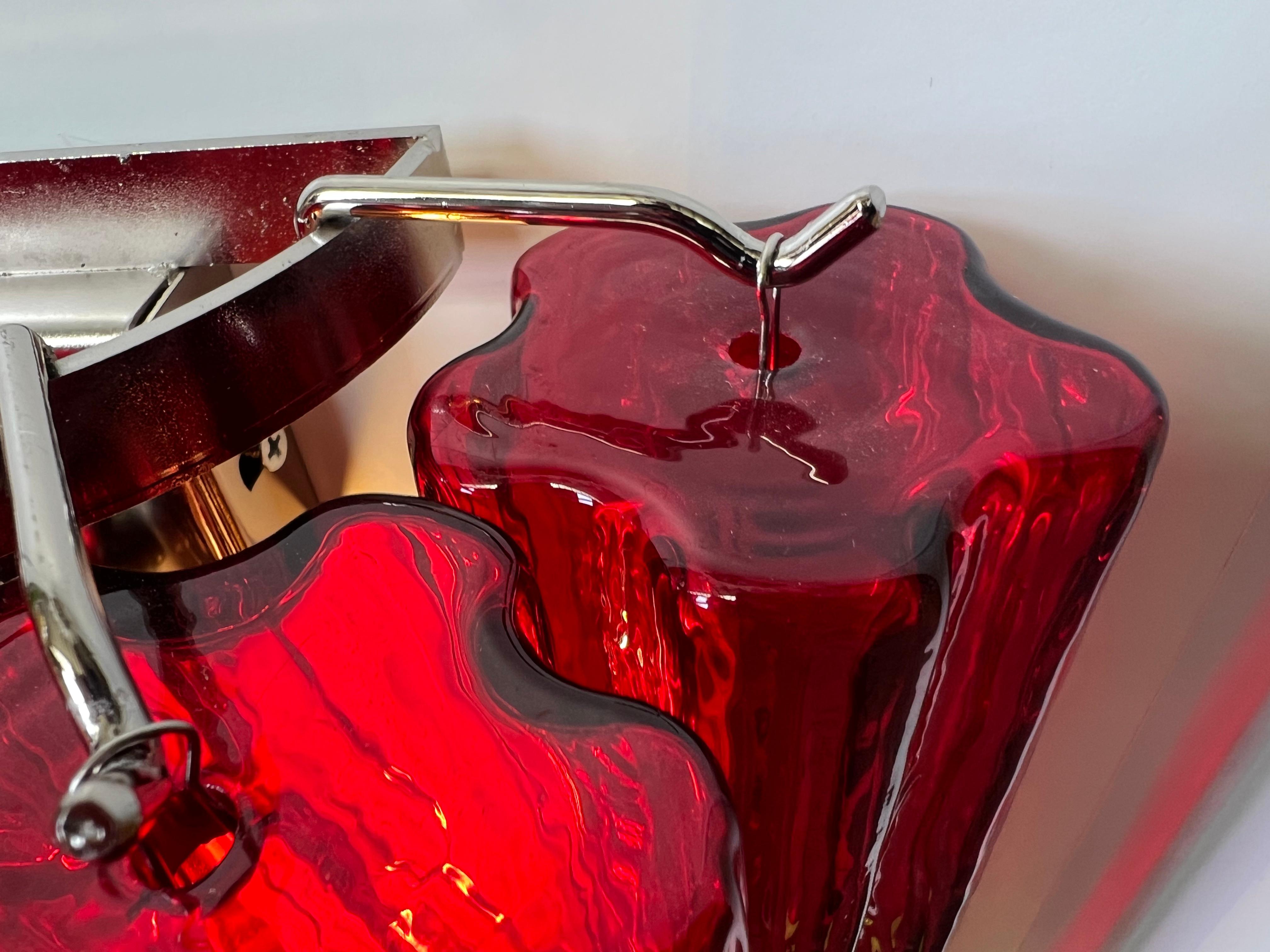 Set of Four Ruby Color Tronchi Sconces Murano For Sale 7