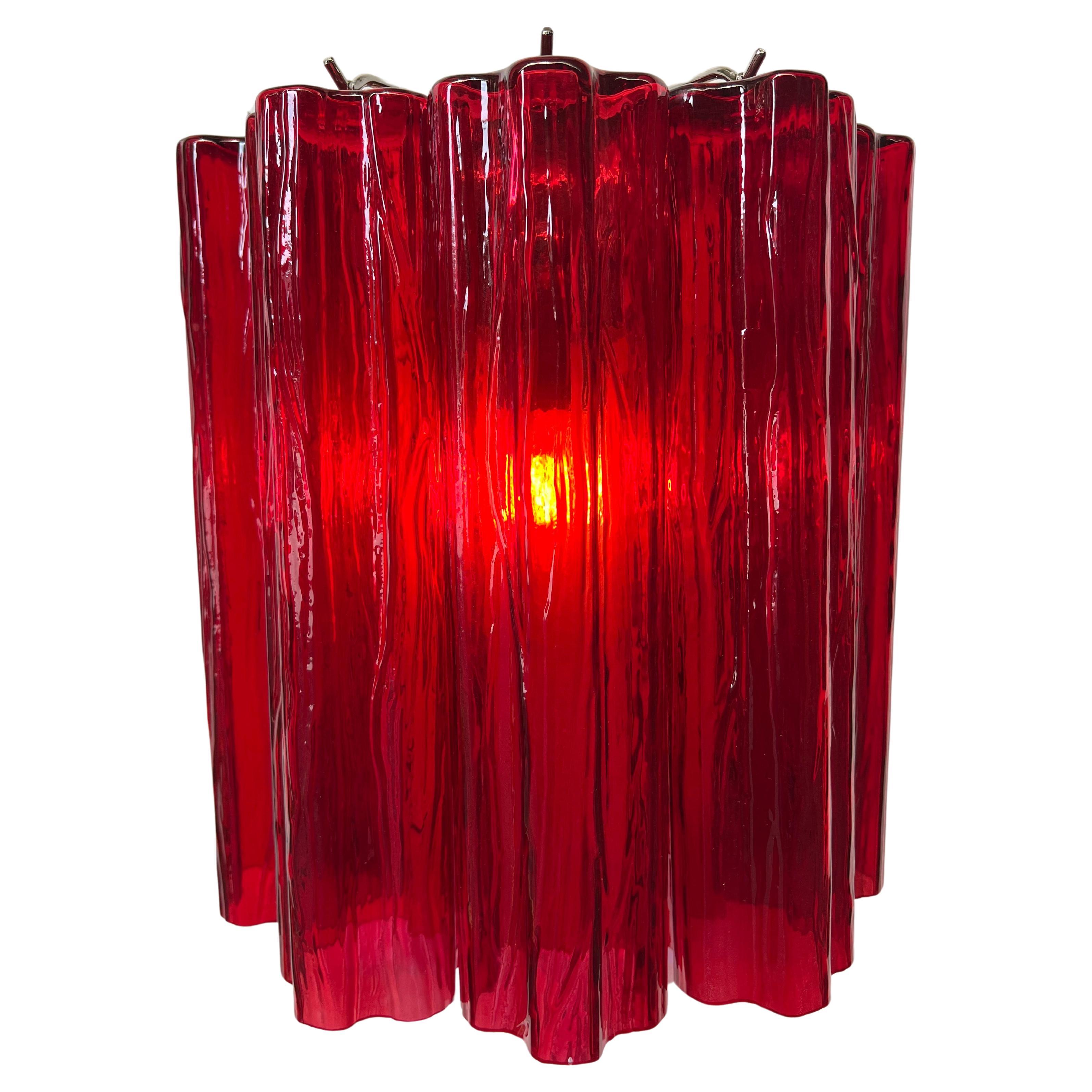 Metal Set of Four Ruby Color Tronchi Sconces Murano For Sale