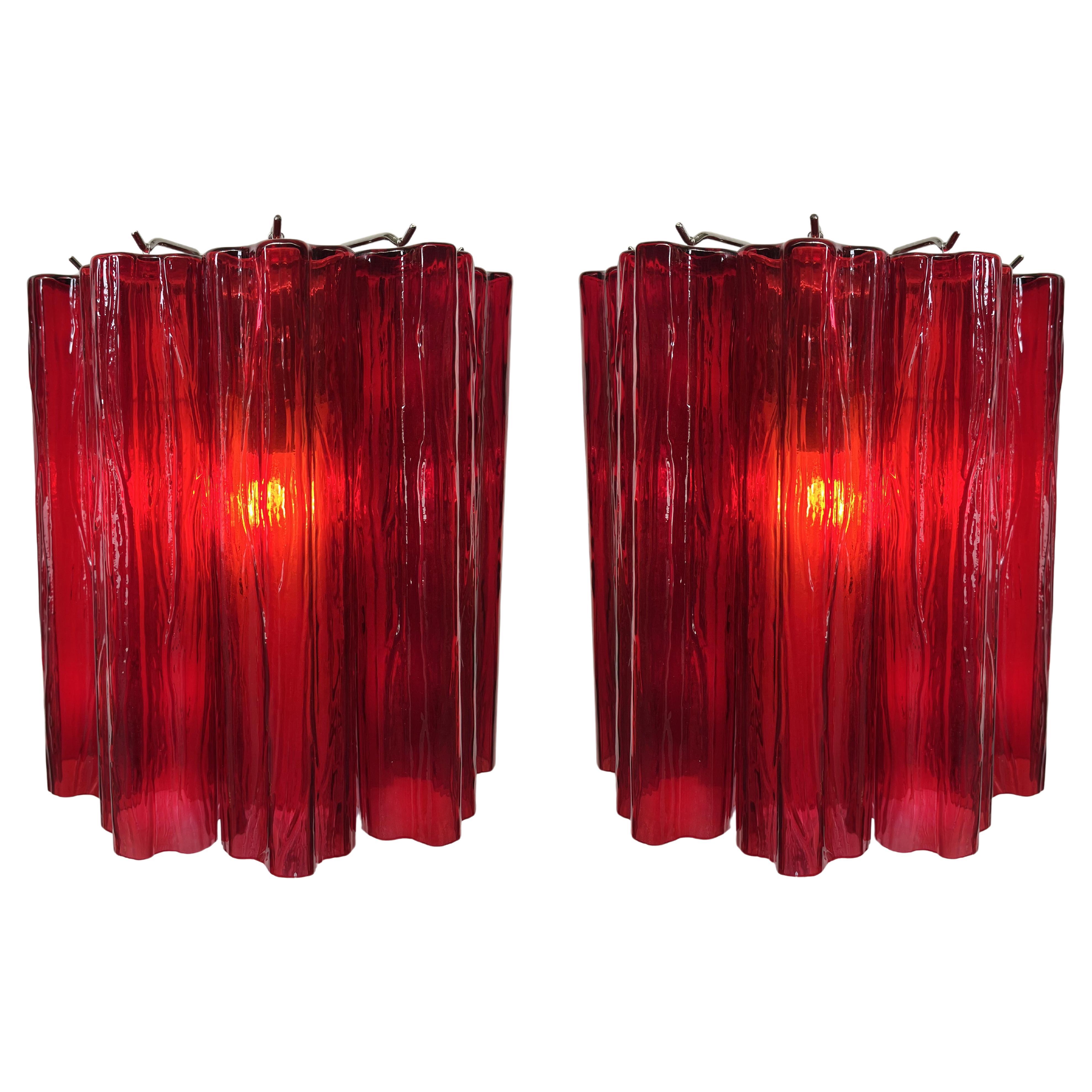 Set of Four Ruby Color Tronchi Sconces Murano For Sale 2