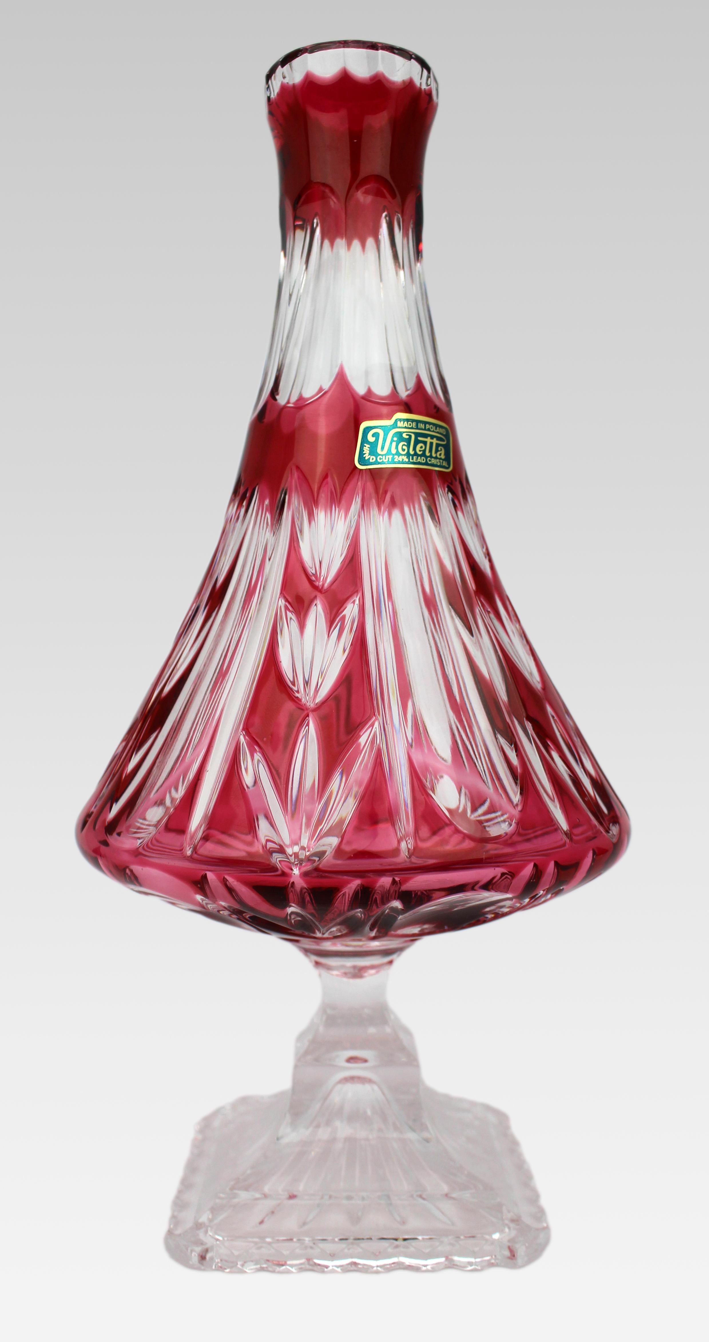 Polish Set of Four Ruby Overlay Crystal Vases by Violetta For Sale