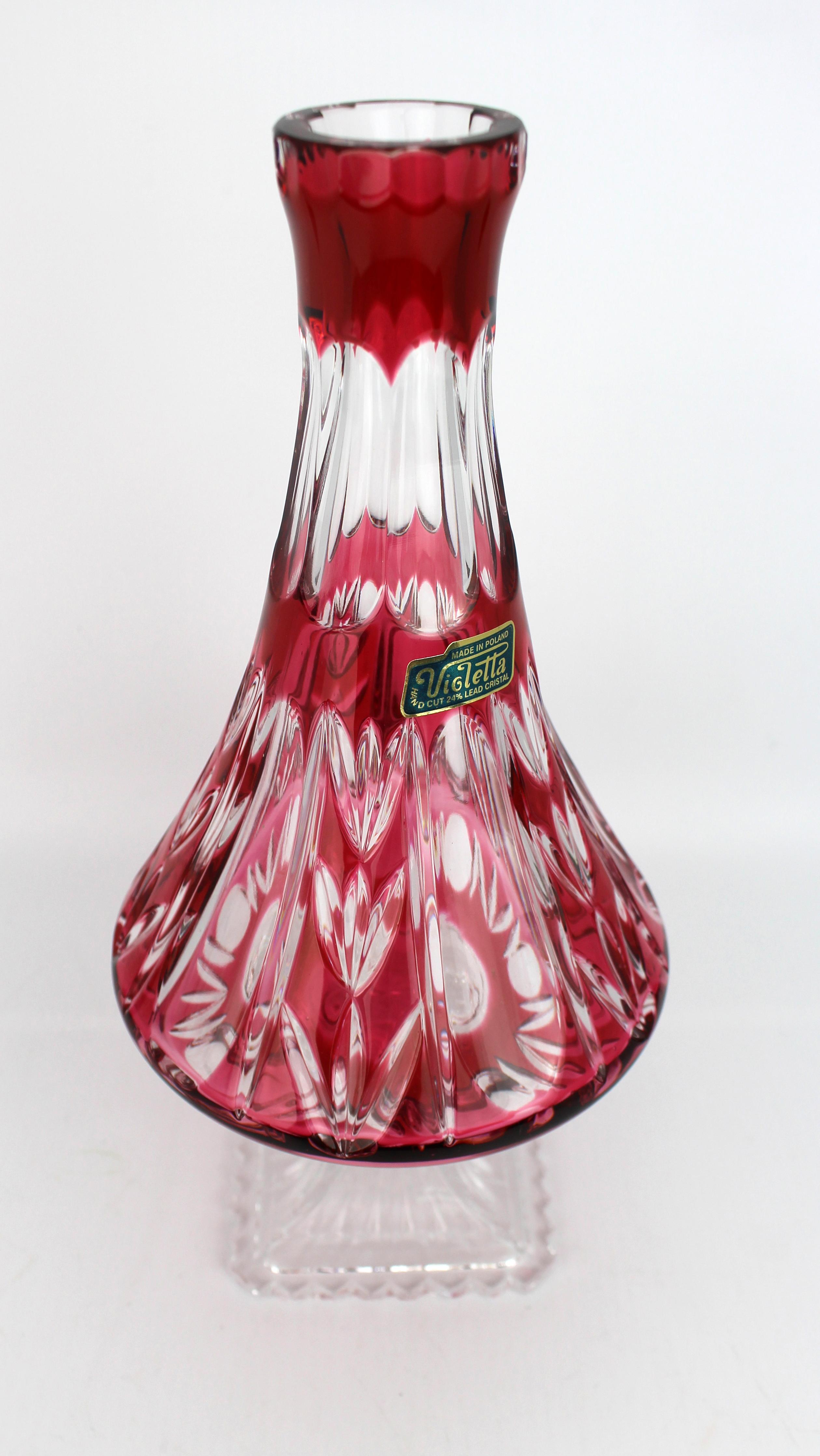 Set of Four Ruby Overlay Crystal Vases by Violetta In Good Condition For Sale In Worcester, GB