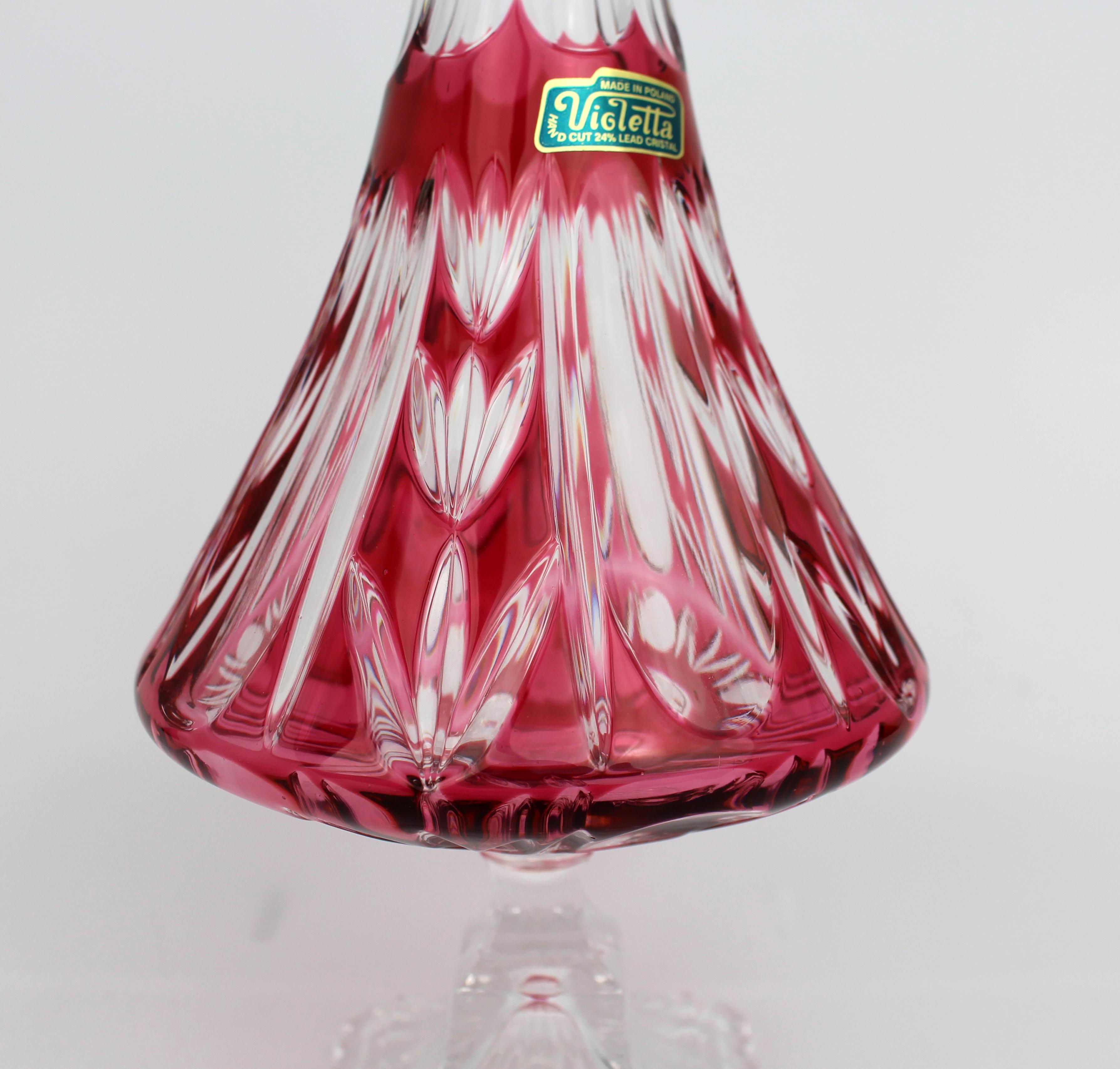 Cut Glass Set of Four Ruby Overlay Crystal Vases by Violetta For Sale