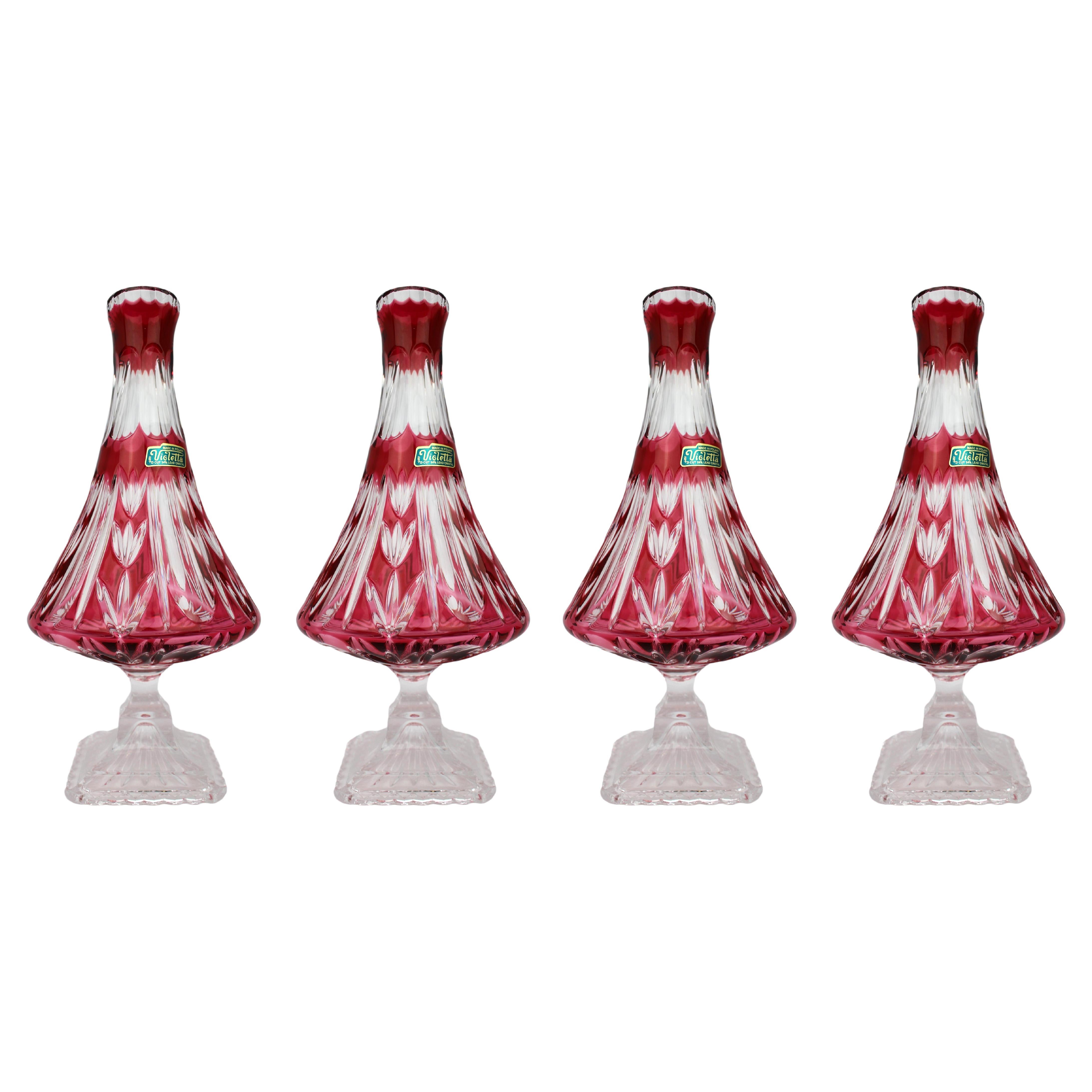 Set of Four Ruby Overlay Crystal Vases by Violetta For Sale