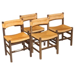 Set of Four Rush Chairs Attributed to Charlotte Perriand, France, 1950s