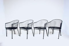 Set of Four Russell Woodard Black Barrel Dining Armchairs, 1950s