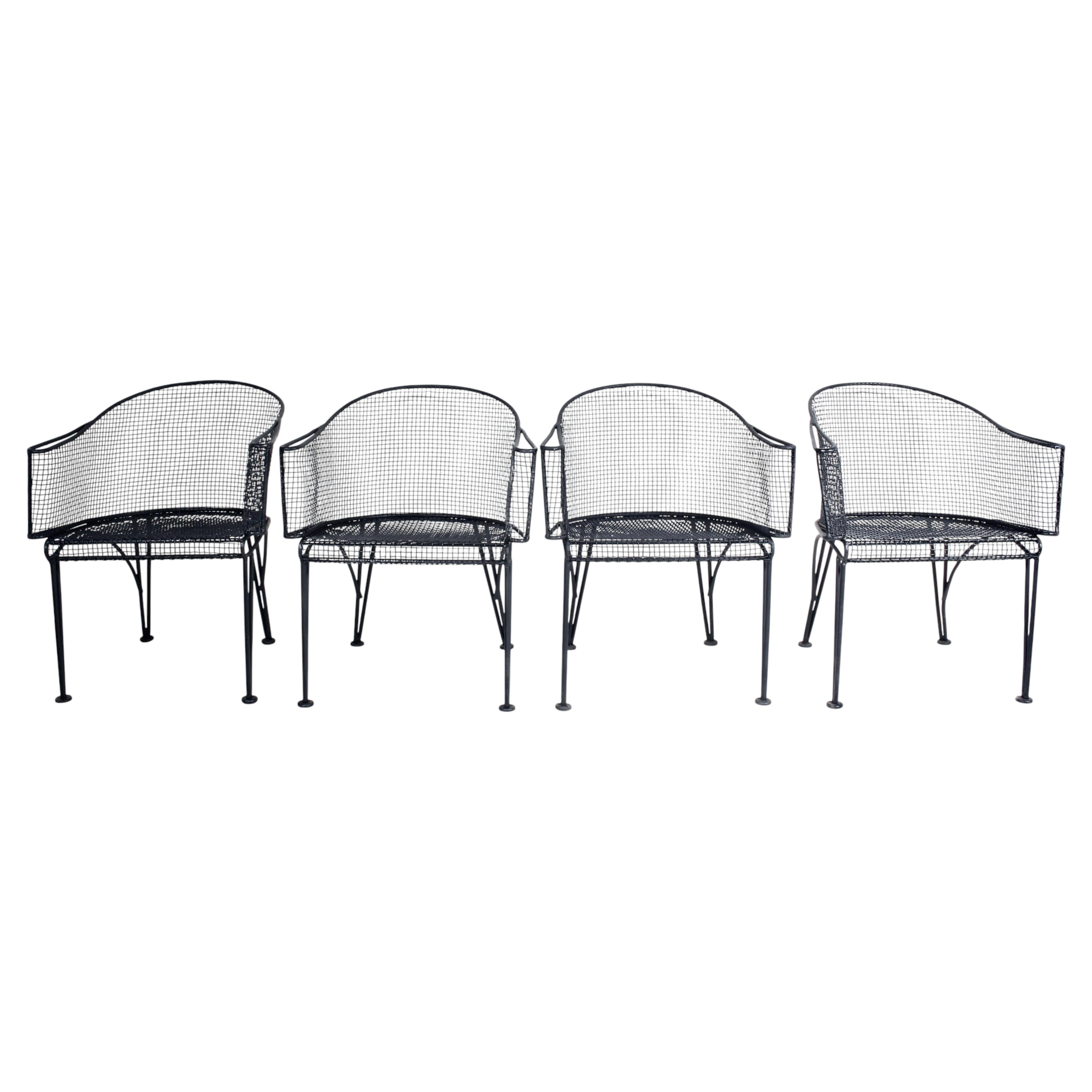 Set of Four Russell Woodard Black Barrel Dining Armchairs, 1950s