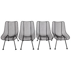 Vintage Set of Four Russell Woodard "Sculptura" Black Lanai Side Chairs, 1950s