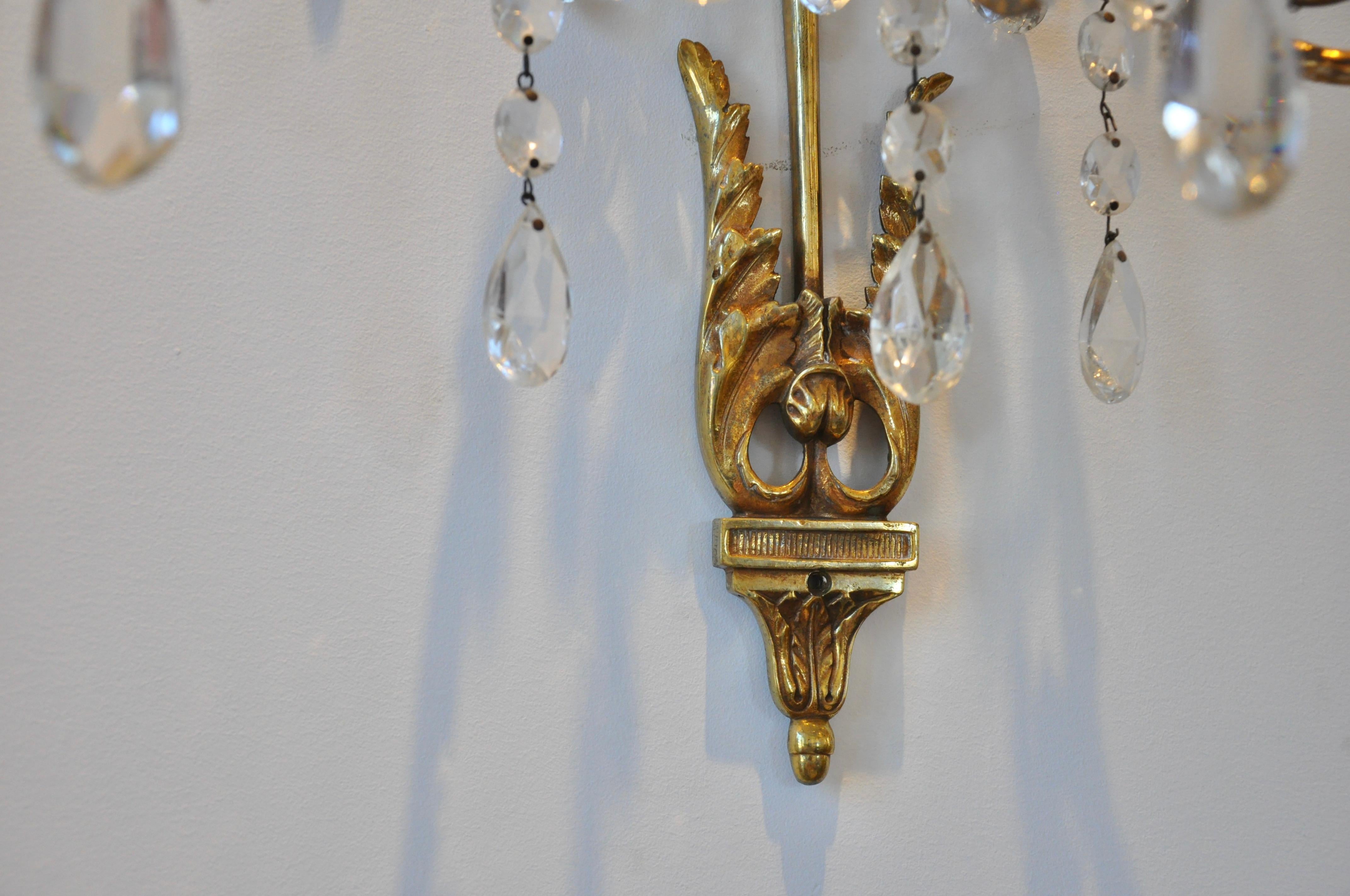 Crystal Set of Four 19th Century Neoclassical Gilt Bronze Sconces For Sale