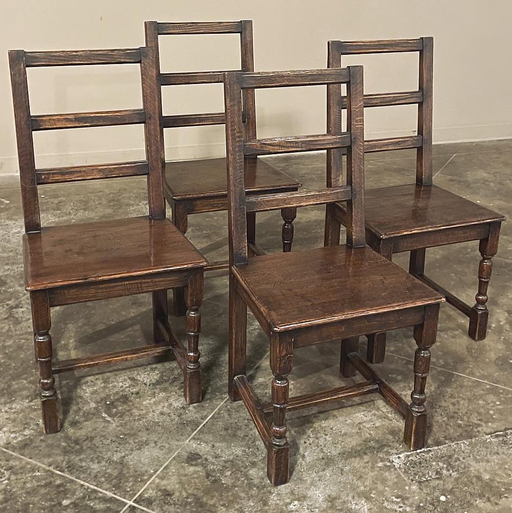 Hand-Crafted Set of Four Rustic Mid-Century Country French Chairs For Sale