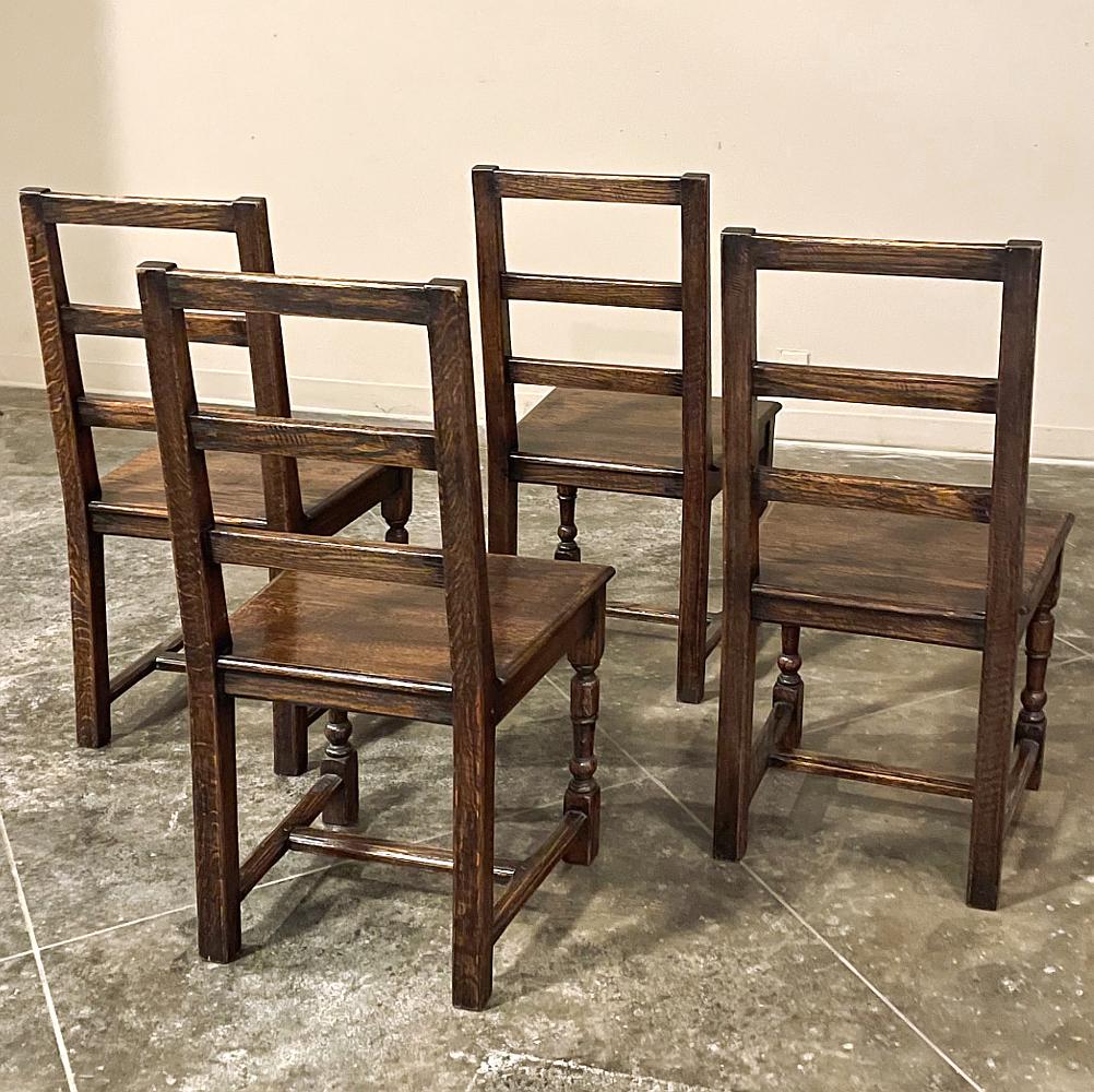 Oak Set of Four Rustic Mid-Century Country French Chairs For Sale