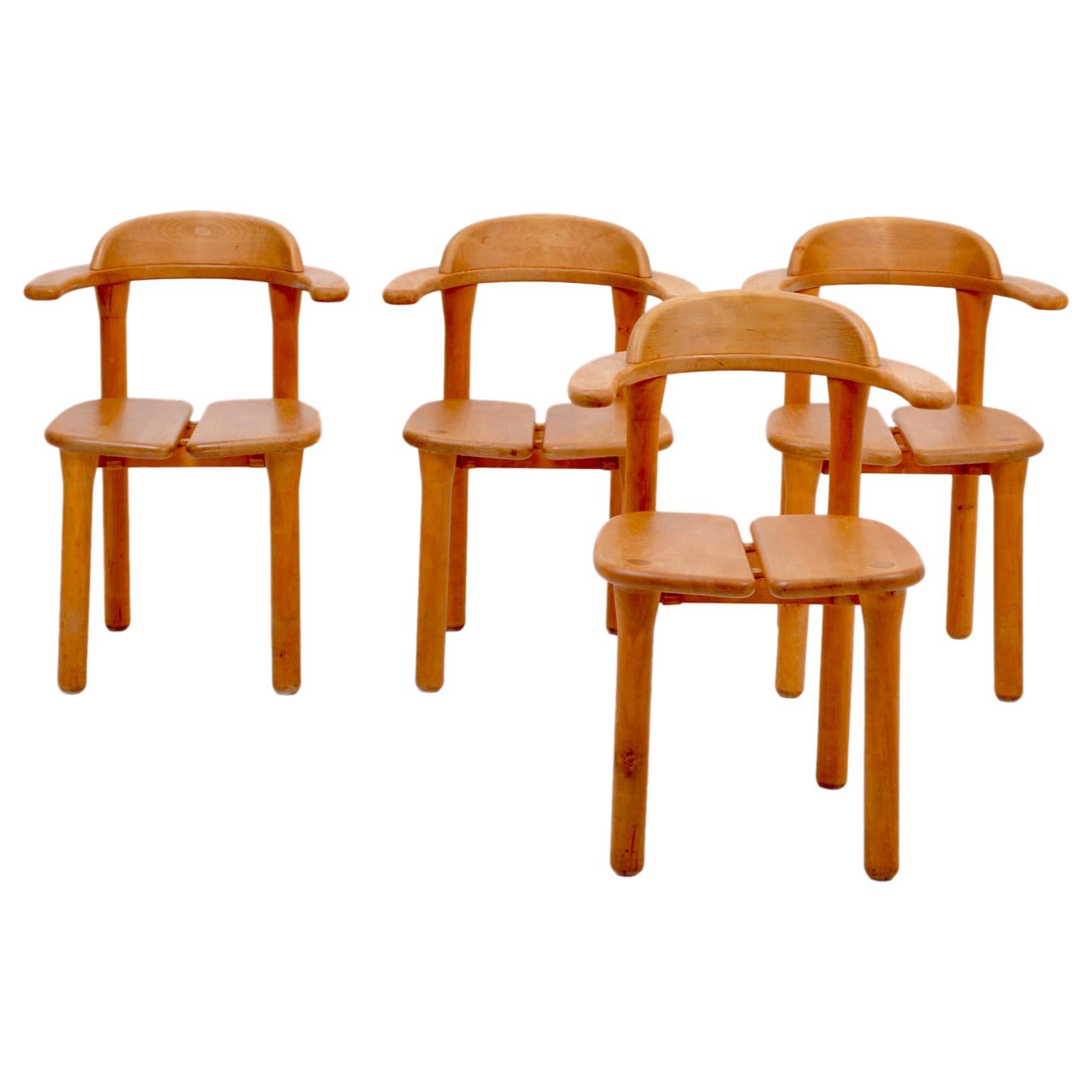 Set of Four Rustic Scandinavian Mid-Century Modern Dining Chairs For Sale