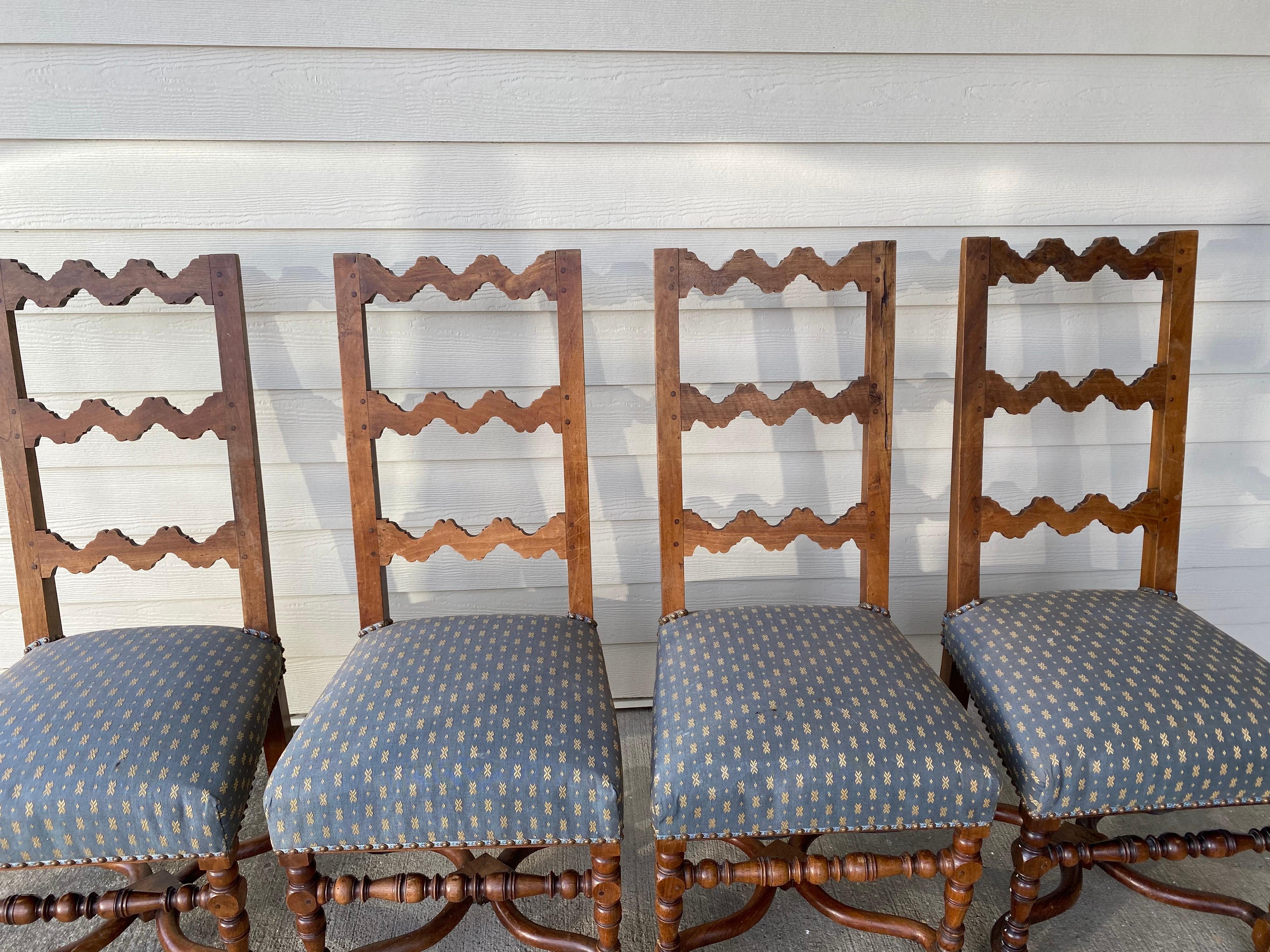 Set of Four Rustic Style Oak Ladder Back Chairs, Early 20th Century For Sale 12