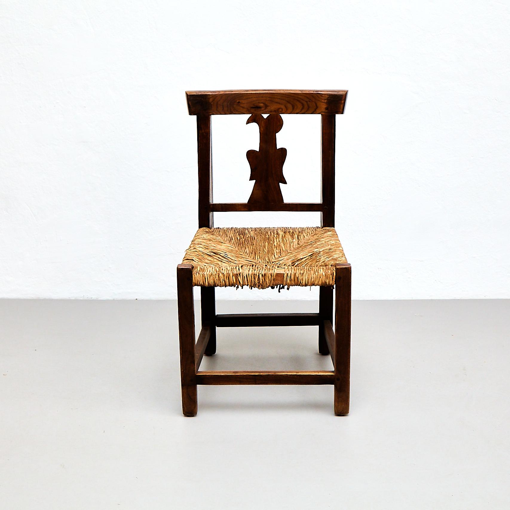 Set of Four Rustic Wood French Chairs, circa 1950 8