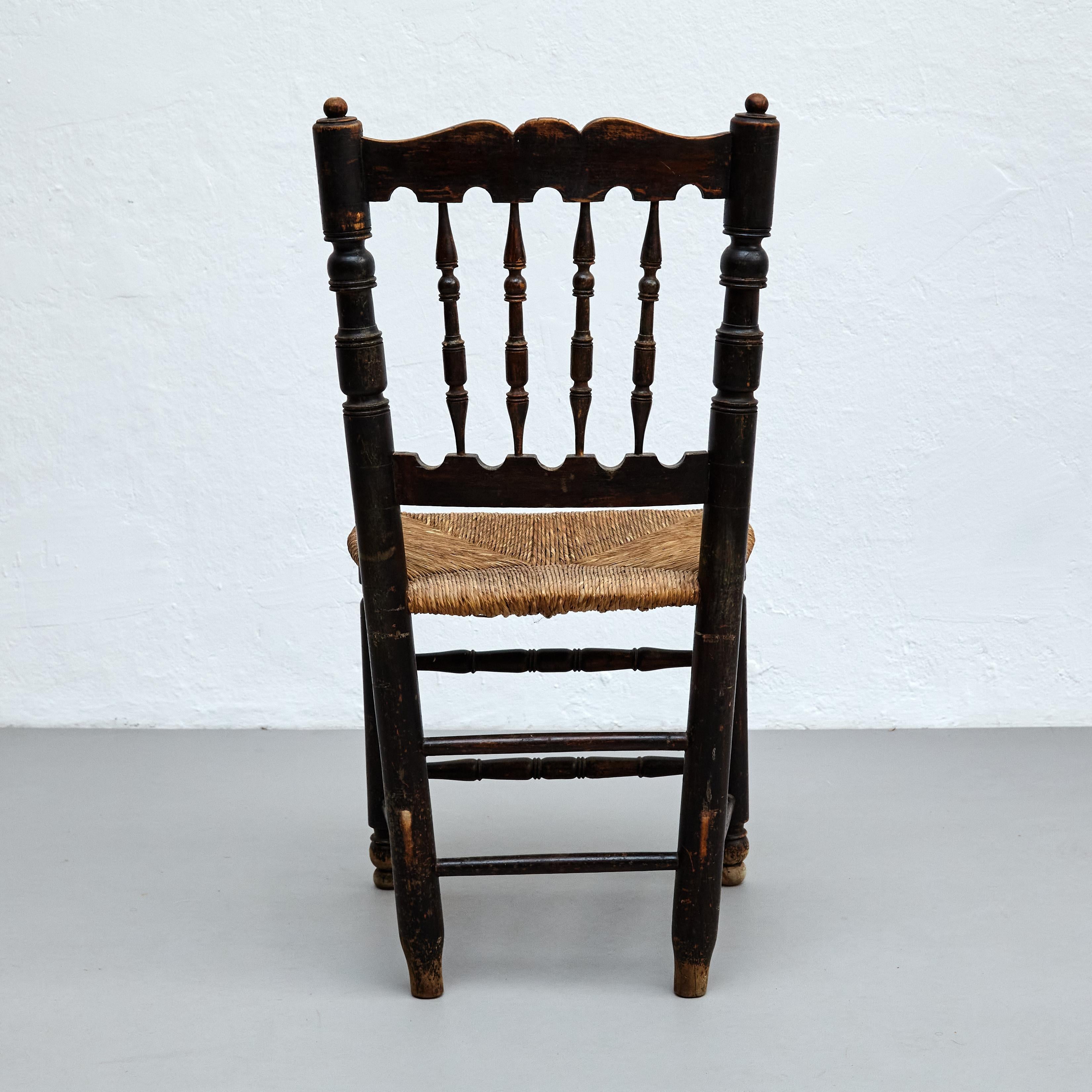 Set of Four Rustic Wood French Chairs, circa 1950 For Sale 8